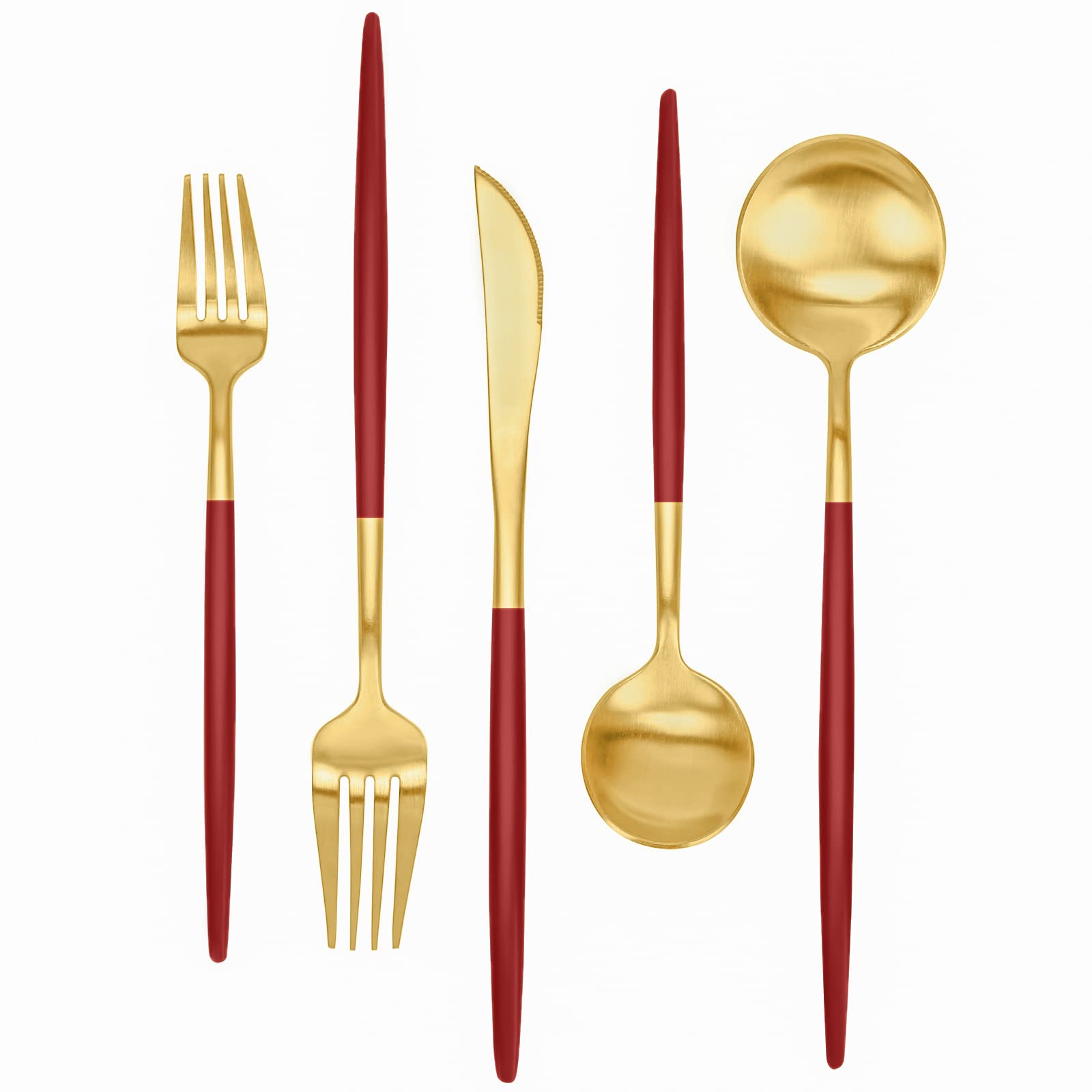 FAMEWARE 30-Piece Matte Red Gold Silverware Set - Stainless Steel Flatware for 6, Satin Finish Kitchen Utensils & Dishwasher Safe Tableware | Perfect for Dinner Parties, Wedding Gifts & Upscale Dining