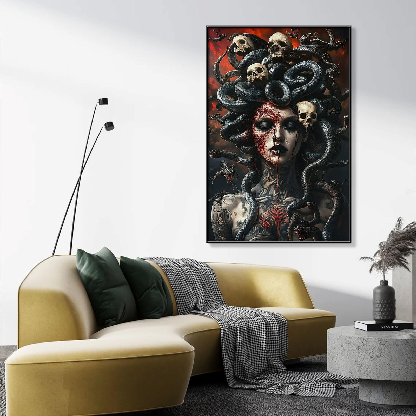 Medusa Canvas Wall Art - Gothic Snake Head Wall Decor with Black Frame (24x36 Inches) | Ancient Greek Mythology Painting for Living Room, Bedroom, Halloween Gifts & Home Office Decor
