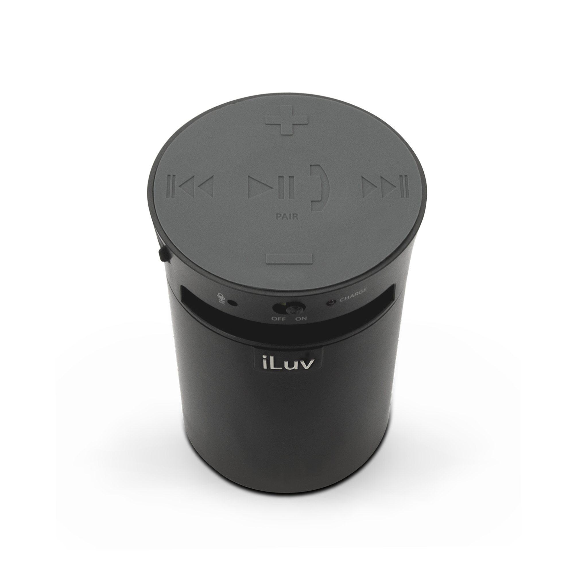 iLuv MobiCup Splash-Resistant Wireless Bluetooth Speaker with Built-in Mic | Portable Speakerphone for Kindle, Tablet, Smartphone & Laptop | Perfect for Outdoor, Poolside & Home Use (Black)