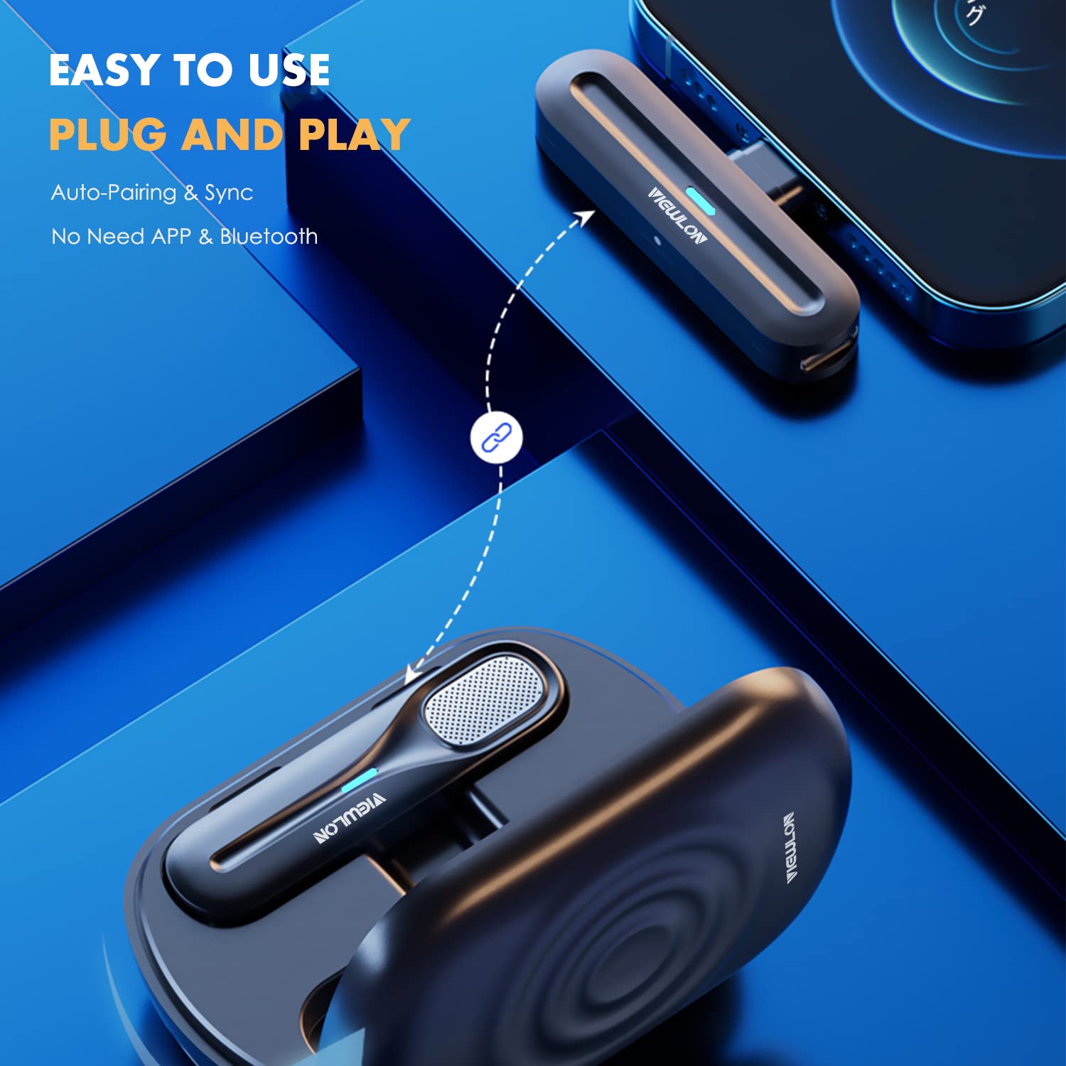 Wireless Microphone for iPhone Android PC - Mini Plug & Play Lavalier Lapel Mic with Charging Case - Perfect for Video Recording, Live Streaming, Vlogging, Interviews & Podcasting
