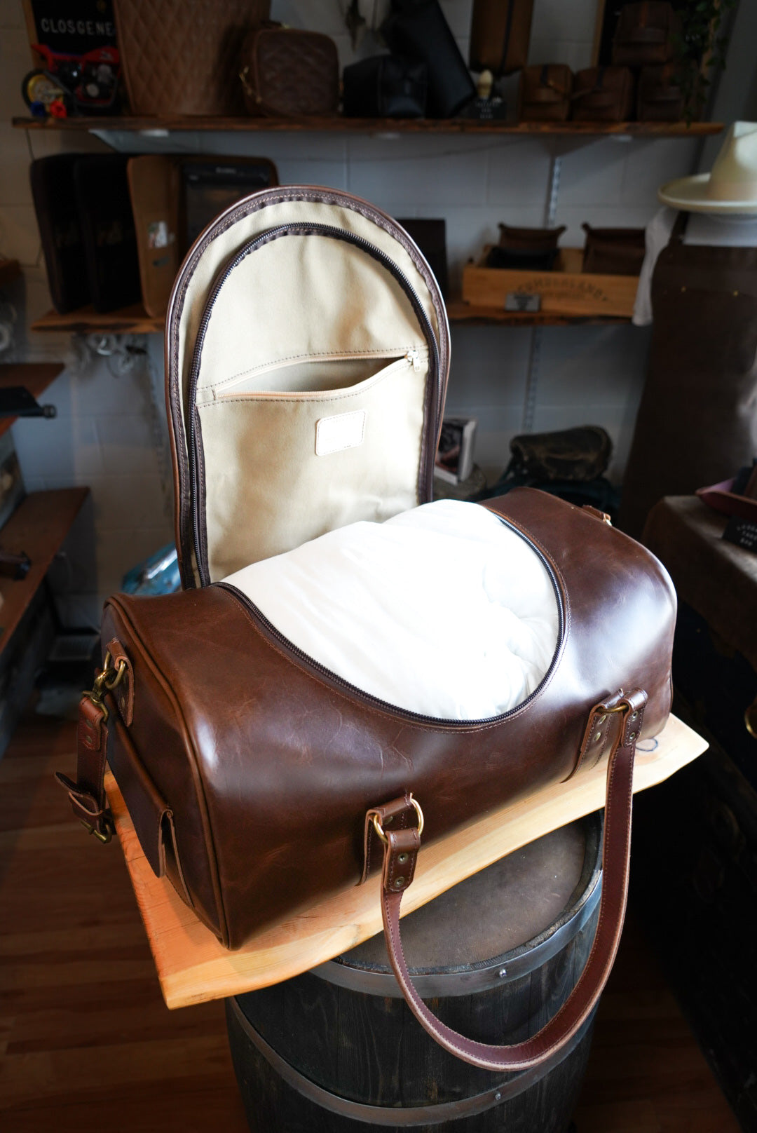 Premium U-Shape Opening Weekend Warrior Bag in Polished Cognac - Perfect for Travel, Work, and Everyday Use