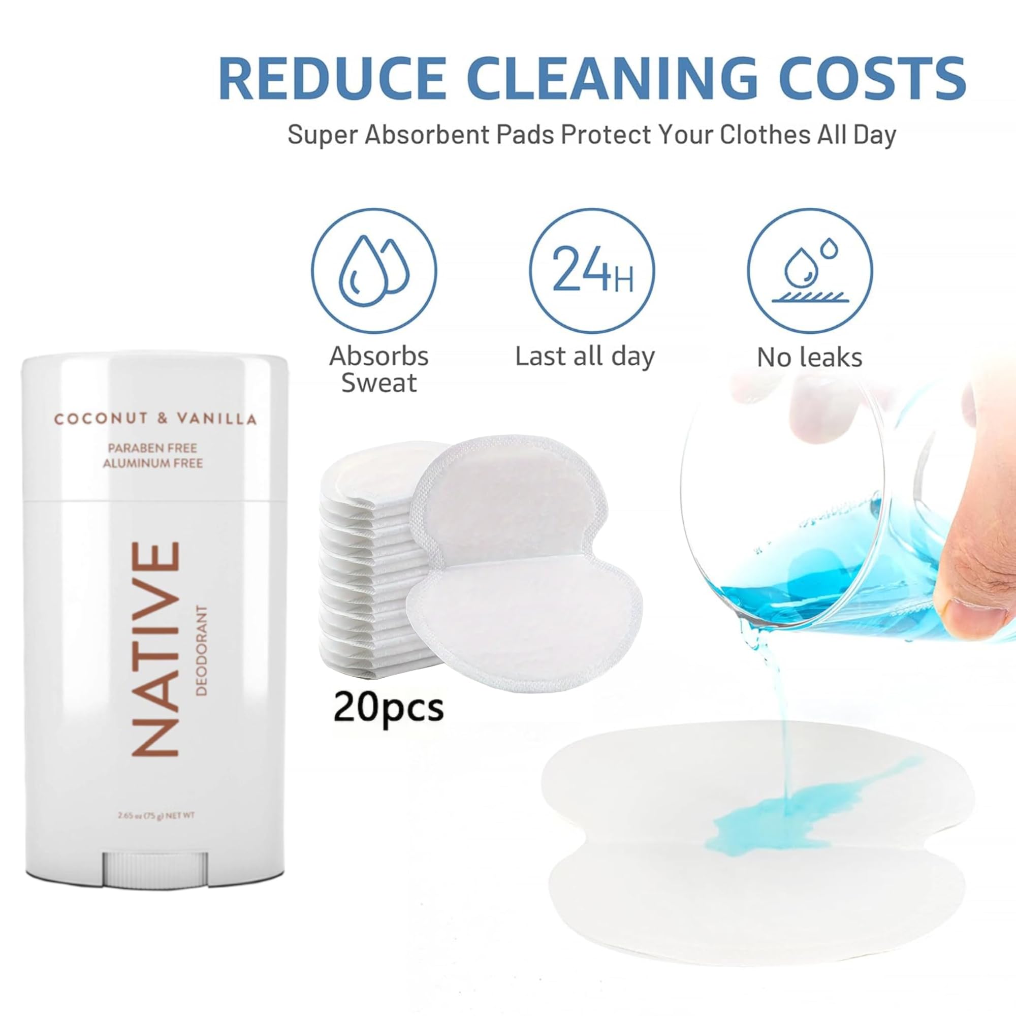 FII Native Coconut & Vanilla Whole Body Deodorant for Women & Men - 72-Hour Odor Protection, Aluminum-Free with Coconut Oil & Shea Butter, Bundle with 20 Underarm Sweat Pads - Ideal for Gym, Work & Daily Freshness