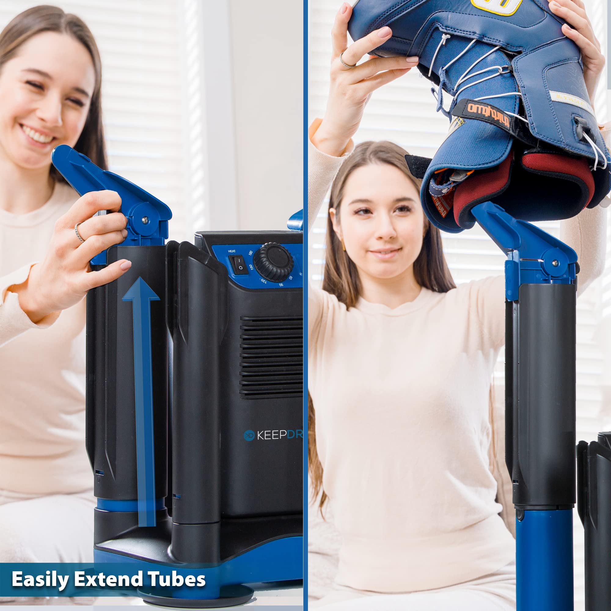 Heavy Duty Forced Heat Boot Dryer & Shoe Dryer with Adjustable Timer & Heat Switch - Fast Drying for Boots, Shoes & Garments - Collapsible Drying Tubes - Perfect for Hiking, Camping & Winter Sports