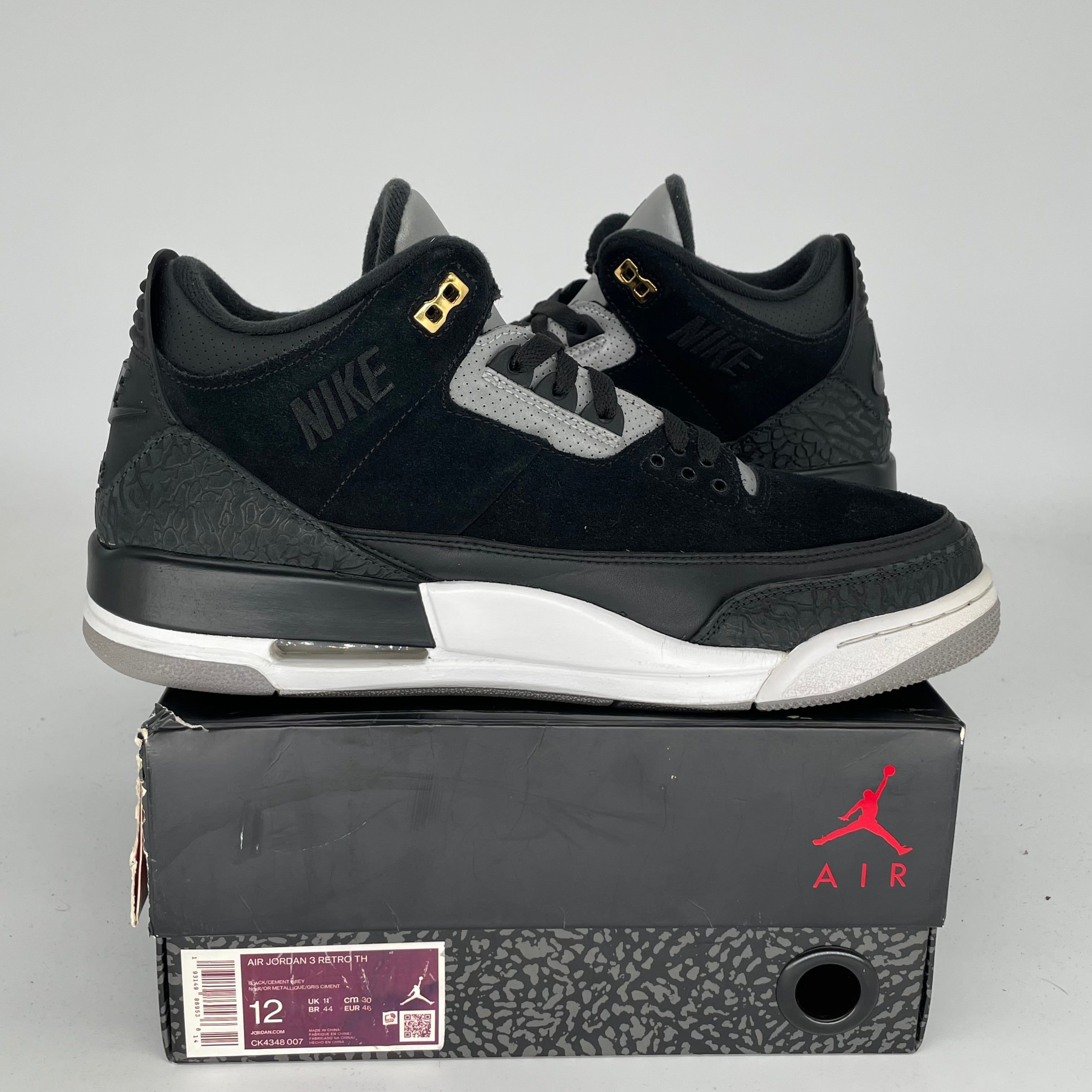 AIR JORDAN 3 TINKER Black Cement Gold Men's Basketball Shoes Size 12 - Retro Sneakers for Sports, Casual Wear & Street Fashion (Style: CK4348-007)