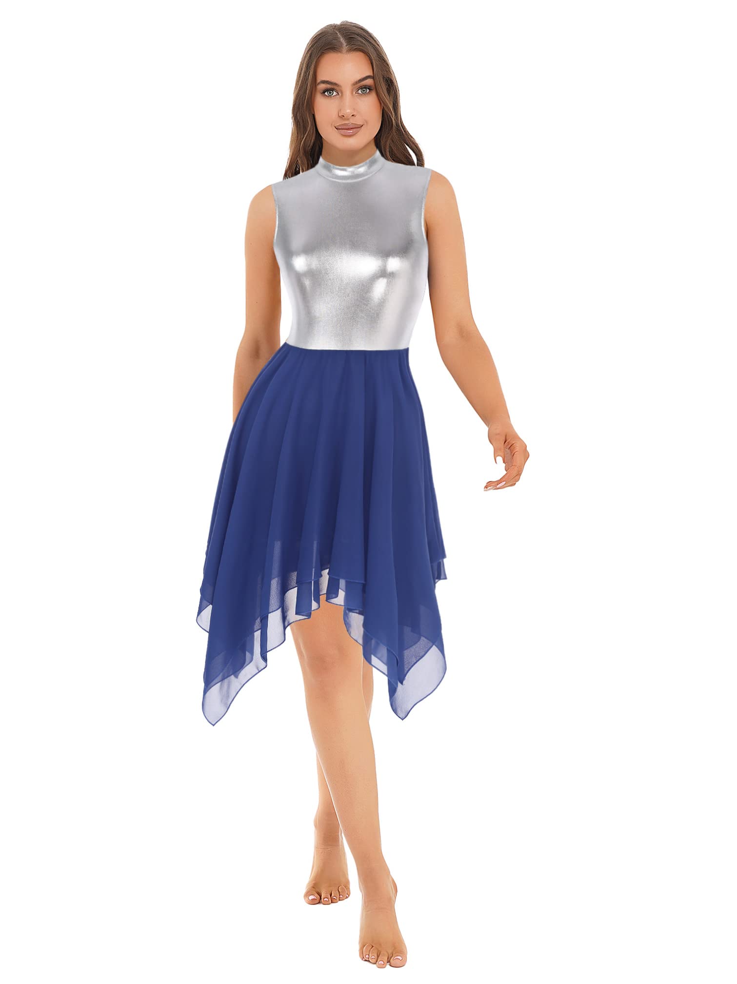 iiniim Women's Color Block Sleeveless Dance Dress - Asymmetrical Hem Lyrical & Liturgical Praise Costume - Perfect for Performances, Worship, and Stage Shows