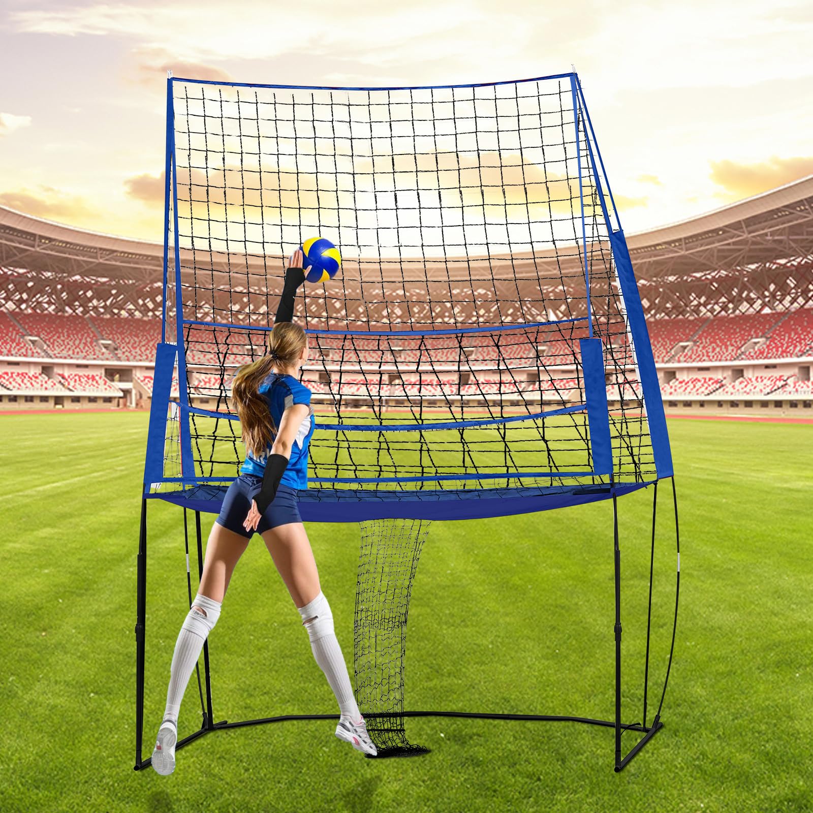Volleyball Training Net - 11 x 8 ft Practice Net Station for Team & Solo Drills | Spike Trainer for Indoor/Outdoor Use | Perfect for Backyard, Beach & Gym Volleyball Practice