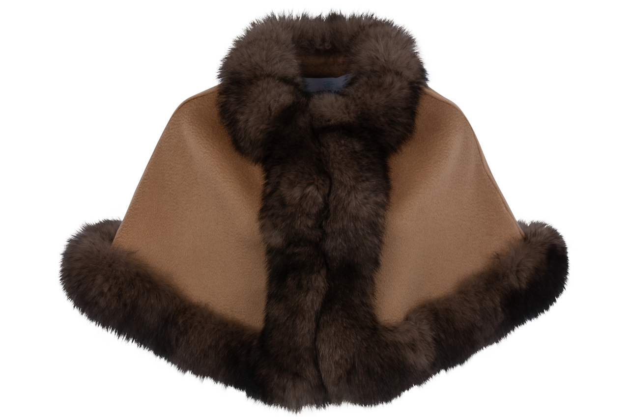 Luxury Cashmere & Fox Fur Stole - Dark Brown Winter Shawl | Warm & Soft Fashion Accessory for Women | Perfect for Evening Parties, Weddings & Cold Weather Outfits