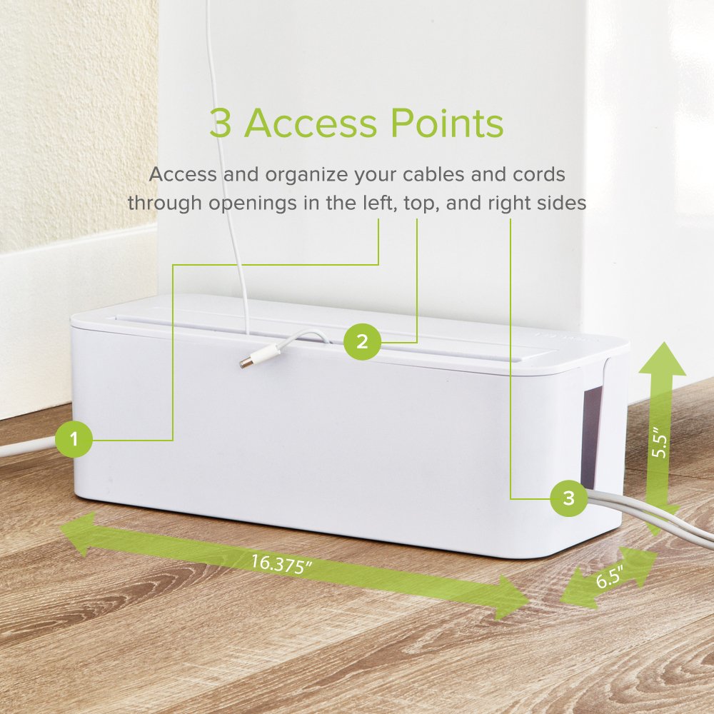 Extra Large Under Desk Cable Organizer Box - White Surge Protector Concealer for Neat Wire Management | Perfect for Home Office, Gaming Setup & Workspace Organization