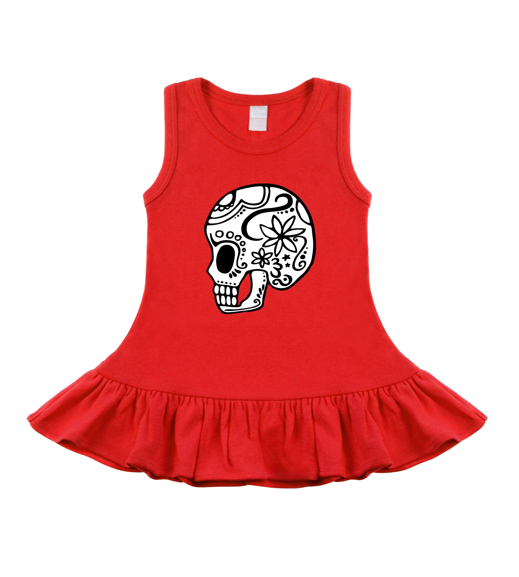 Stylish Sugar Skull Print Red Sleeveless Dress for Women | Gothic Fashion, Day of the Dead Costume, Halloween Party Outfit