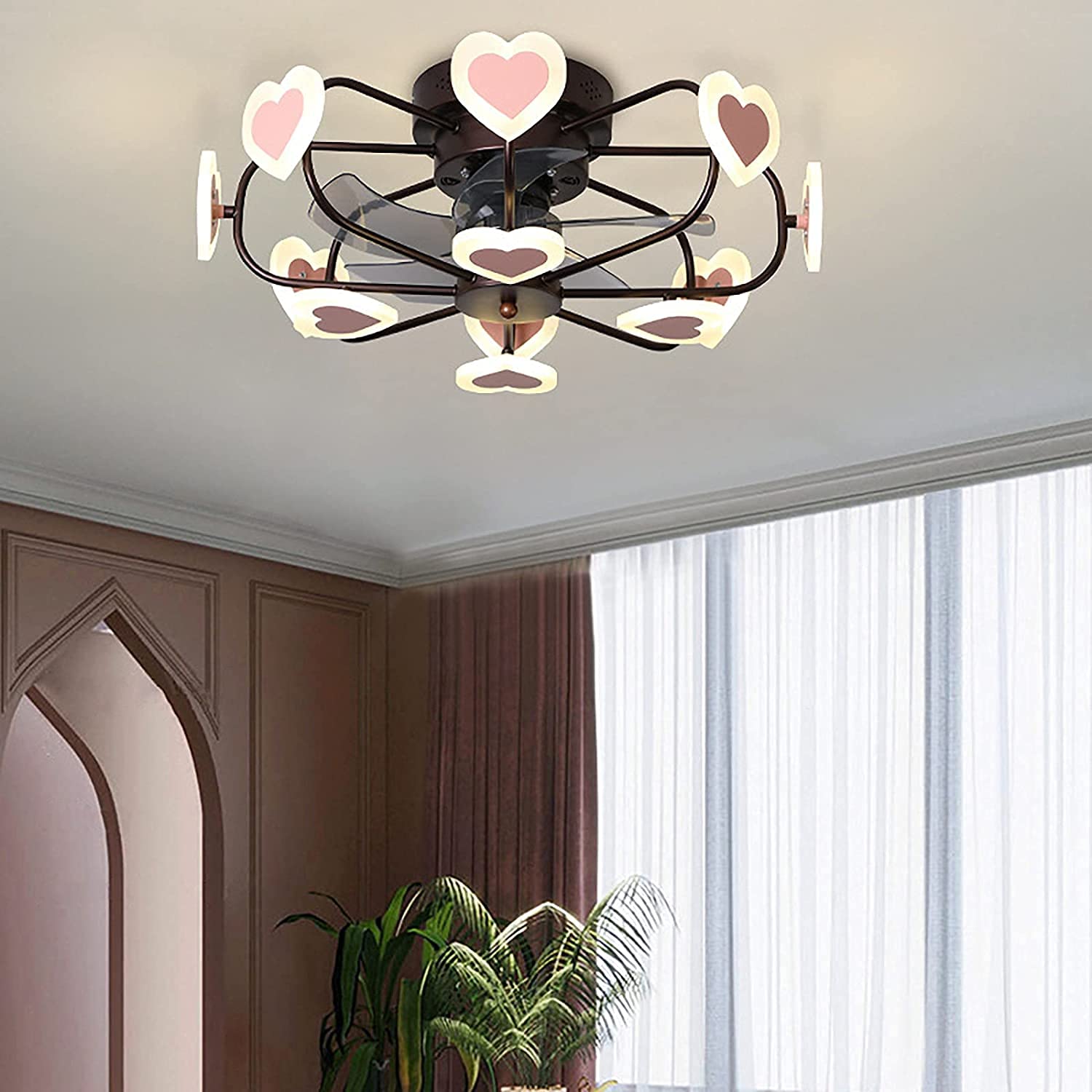Modern Wrought Iron Heart Ceiling Fan with LED Lights & Remote Control - 54W 3-Speed Dimmable Chandelier - Perfect for Bedroom, Living Room, and Dining Room Lighting