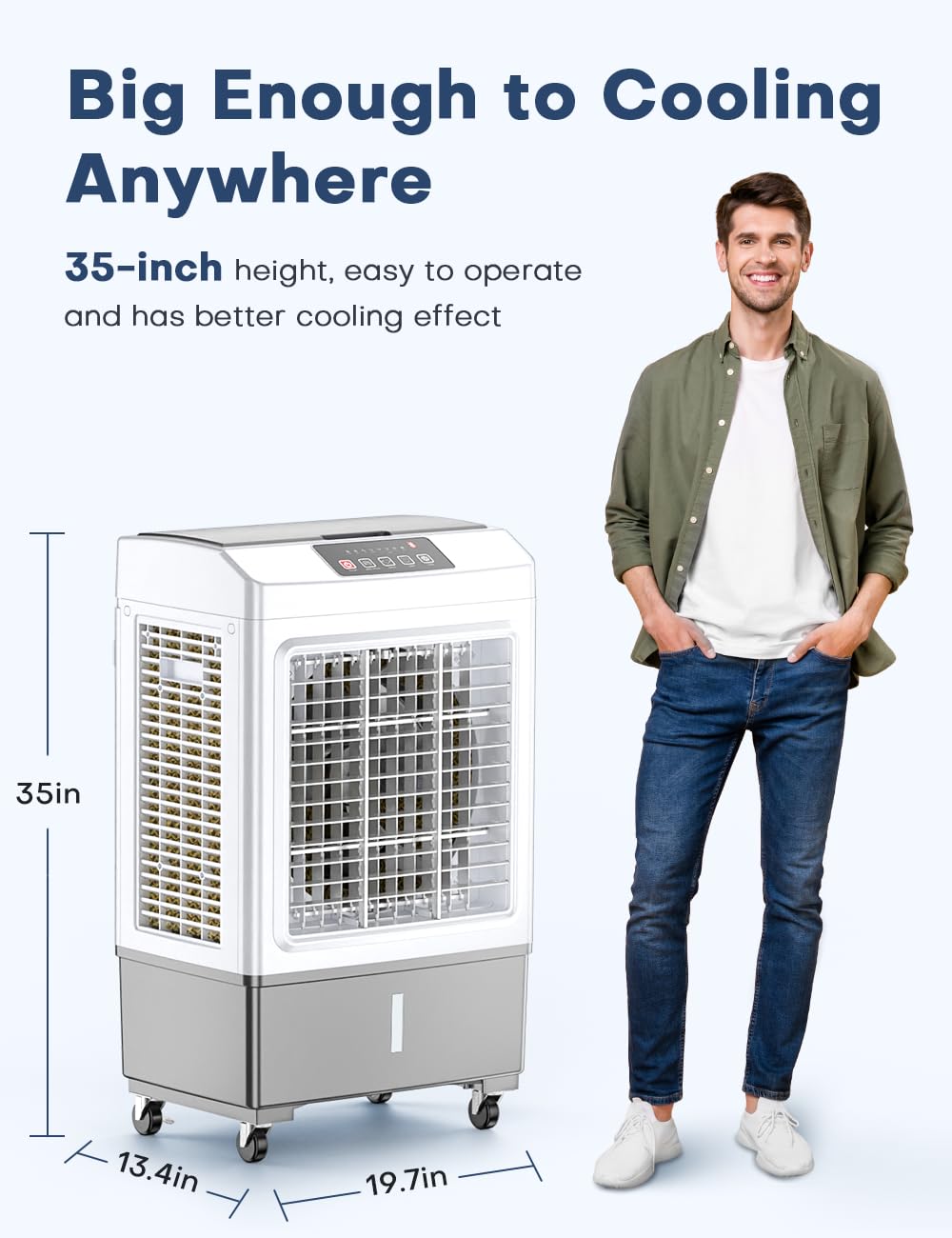 BALKO 35-Inch Windowless Air Conditioner - 2100CFM Evaporative Swamp Cooler with 2 Modes, 3 Speeds, Smart Timer, 8Gal Tank & Remote - Cools Up to 700 Sq.Ft - Perfect for Bedrooms, Living Rooms, Offices, and Outdoor Spaces