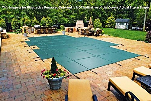 Loop-Loc 16x36 Rectangle Safety Pool Cover - Super Dense II Mesh Gray with UltraLoc & Drains | Heavy-Duty Swimming Pool Protection for Inground Pools | Perfect for Winter Cover & Child Safety