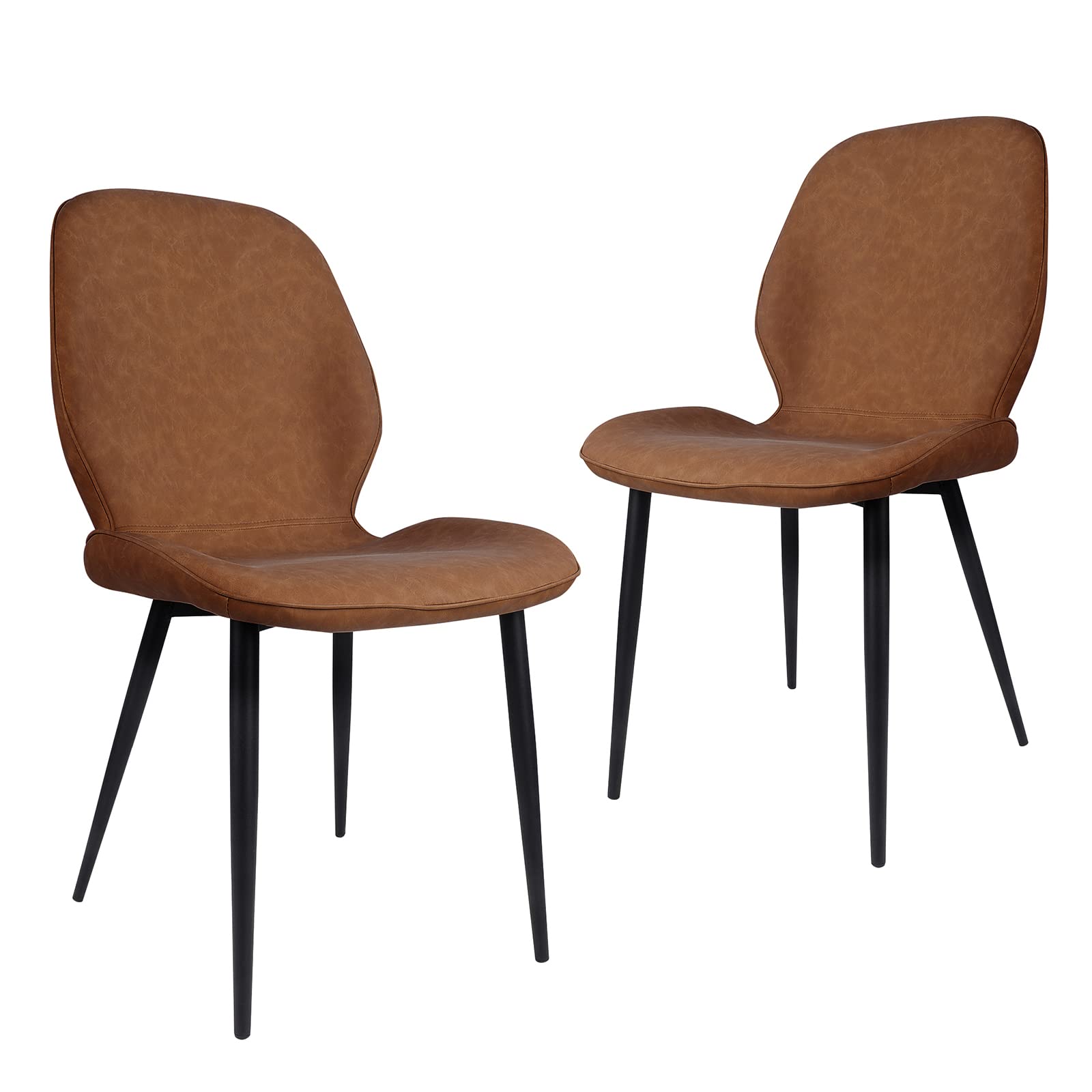 Bekrvio Set of 2 Faux Leather Upholstered Dining Chairs - Mid-Century Modern Kitchen Side Chairs with Padded Seat & Metal Legs for Living Room, Bedroom, Dining Area - Brown (Perfect for Small Spaces & Home Decor)