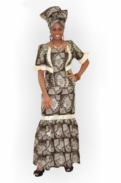 2-Piece Brown and Beige African Print Skirt Set for Women - Traditional Ankara Skirt Outfit - Perfect for Cultural Events, Weddings & Summer Fashion