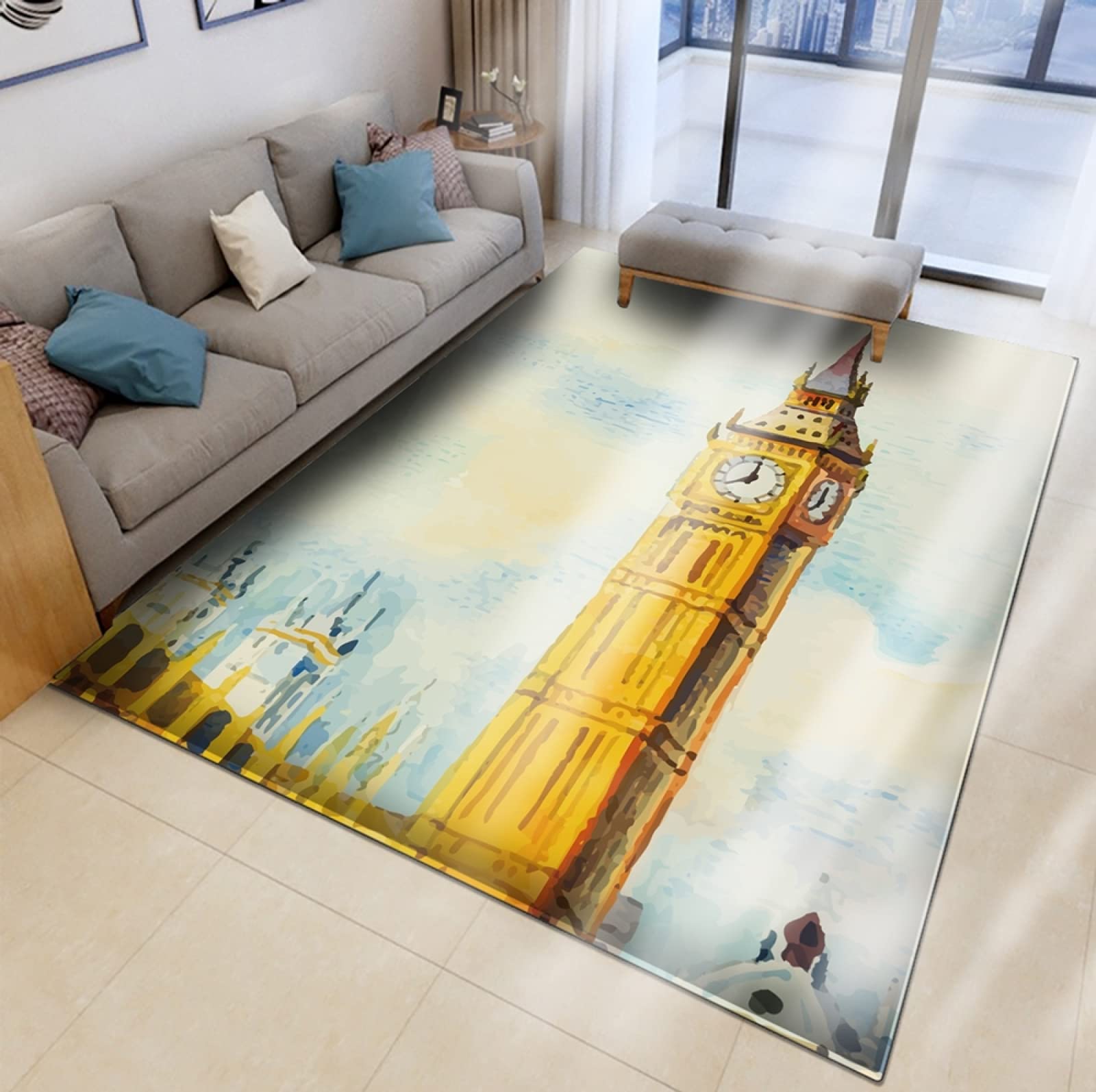 Bell Tower Landscape Area Rug - Modern Art Living Room Carpet - Fashionable Soft Comfortable Breathable Non-Slip Durable Floor Mat for Living Room, Bedroom, Office - 6x8 Feet - Perfect for Home Decor, Family Gatherings & Cozy Relaxation