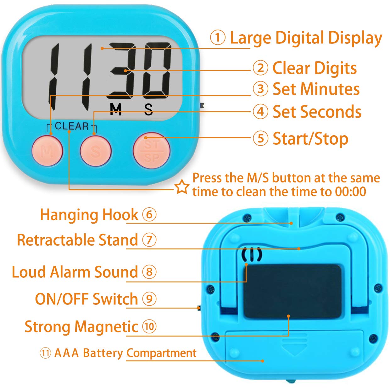 Large Magnetic Digital Timer 4 Pack - Countdown Clock for Classroom Teachers & Kids | Perfect for Time Management, Tests, Games and Learning Activities
