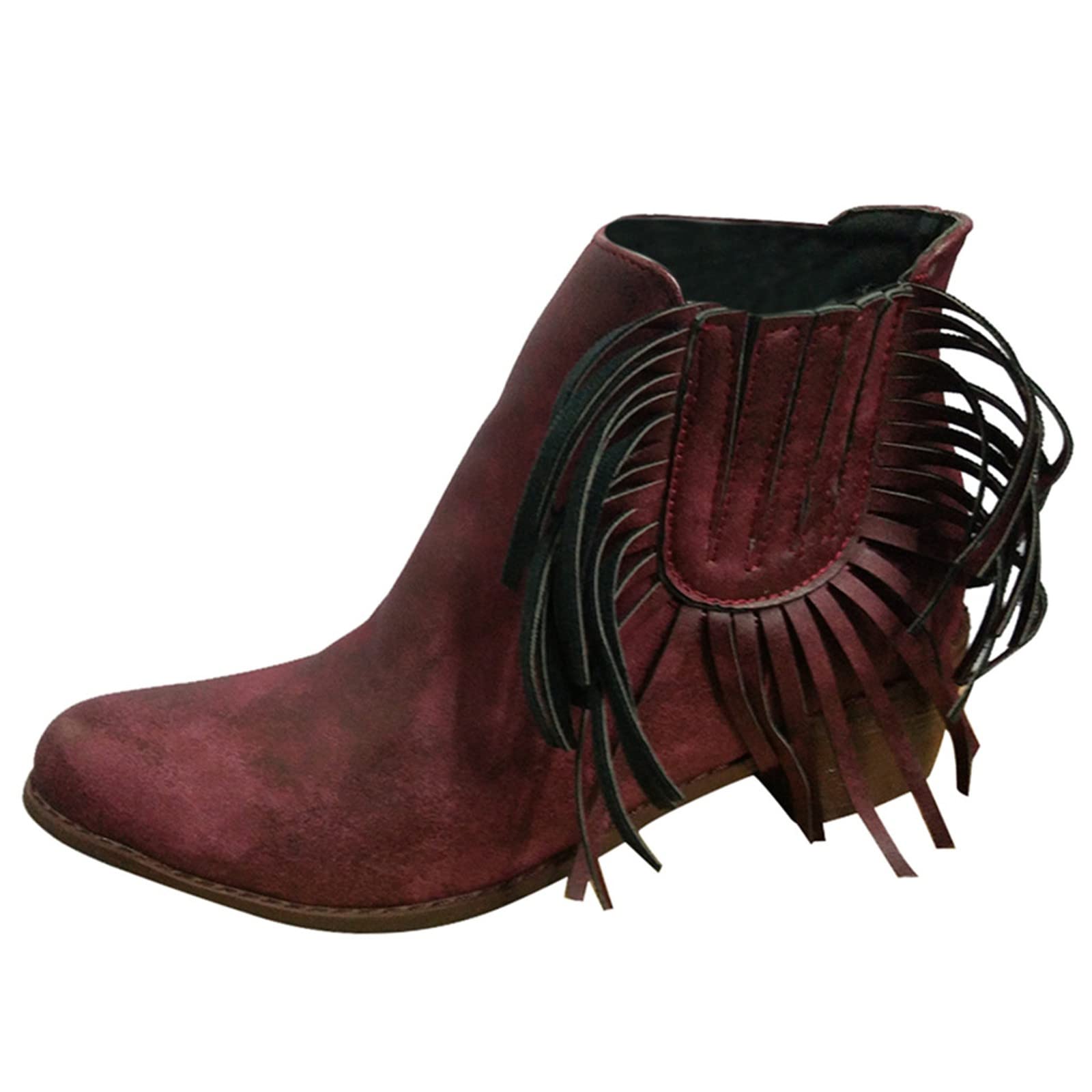 FAJIA Women's Pointed Toe Ankle Boots with Fringe & Side Zipper - Stylish Winter & Autumn Heel Boots for Rainy Days, Outdoor Wear & Fashion Outfits