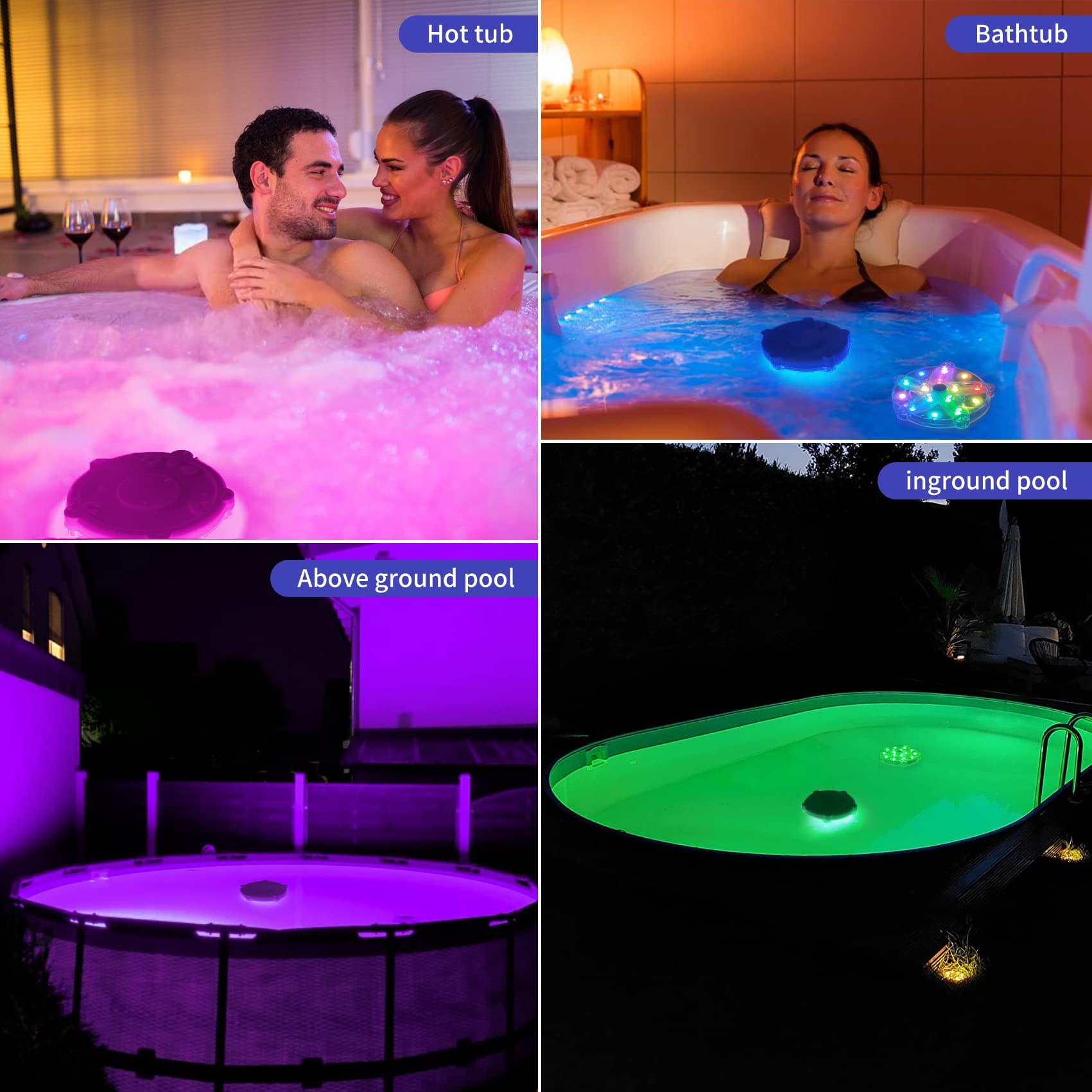 DeeprBetter Rechargeable Color Changing LED Pool Lights - Waterproof Floating & Submersible Lights for Swimming Pools, Hot Tubs, Spas, Bathtubs - with Built-in Magnet & Suction Cups - Perfect for Night Swimming, Backyard Parties, and Relaxing Spa Nights