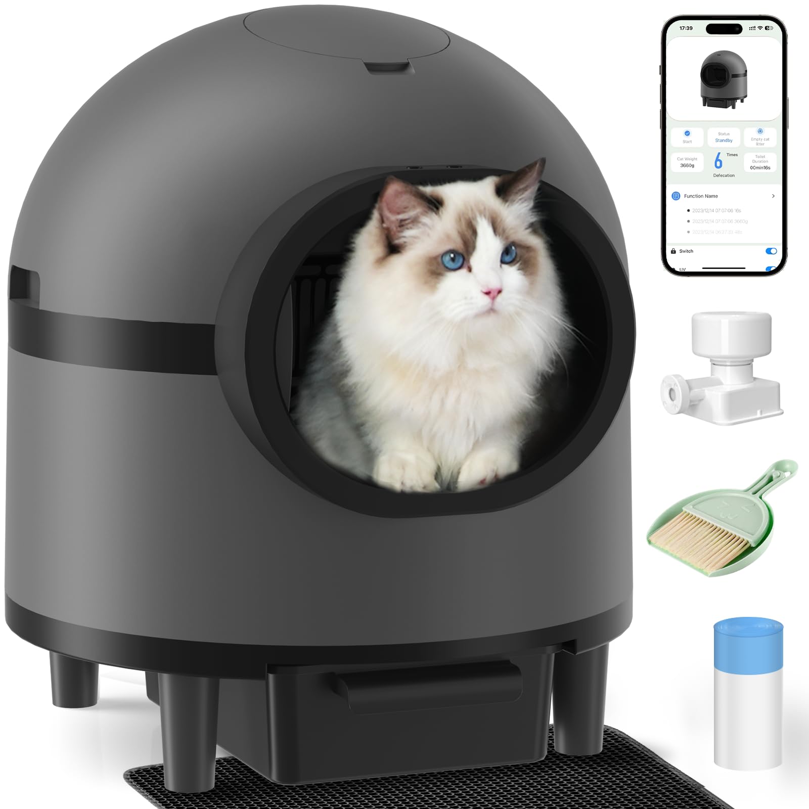 Self Cleaning Cat Litter Box - Extra Large Automatic Litter Box for Multiple Cats with Odor Control, Anti-Pinch Safety Protection - Includes Mat & Waste Bags - Perfect for Busy Pet Owners & Multi-Cat Households