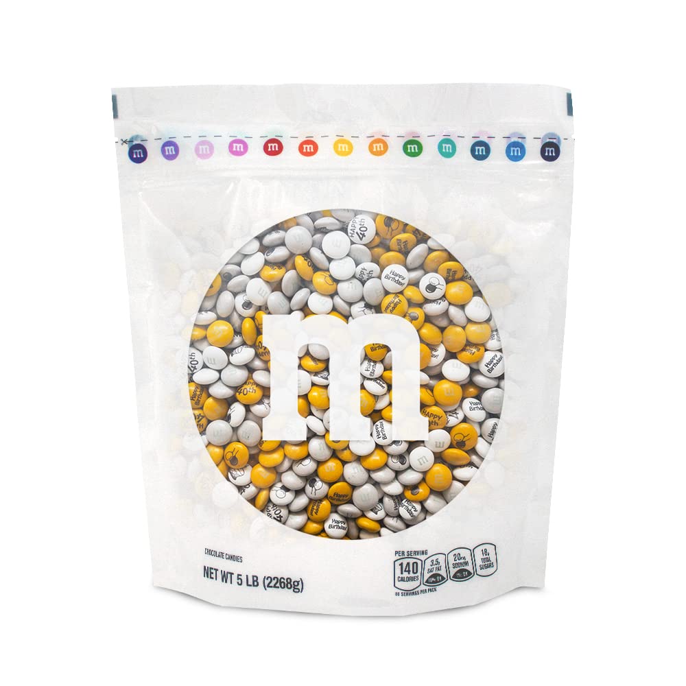 M&M'S Milk Chocolate Bulk Candy - 5lb Happy 40th Birthday Gift with Printed Clipart | Perfect for Birthday Parties, Cupcake Toppings, Over The Hill Favors, Cake Decorations & Celebration Events | Great for Office Celebrations, School Events & Family Gatherings