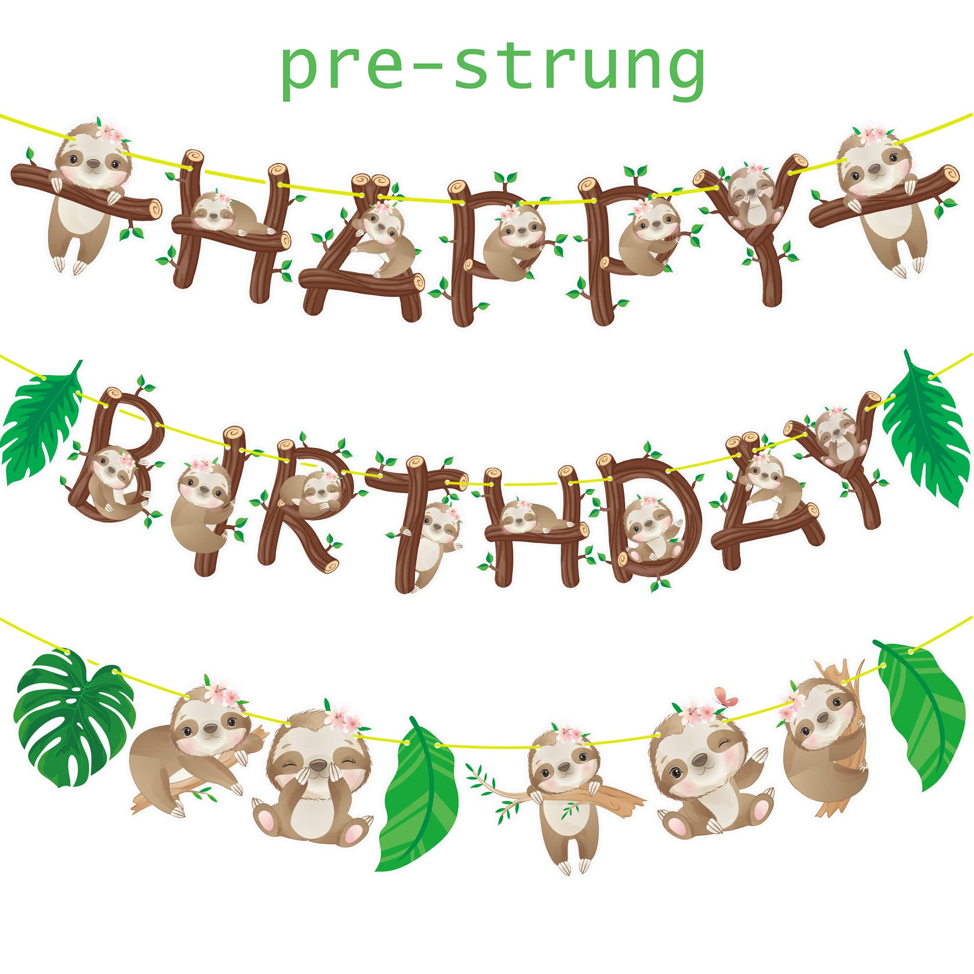 Cute Sloth Birthday Party Decorations - Happy Birthday Banner & Garland for Sloth Theme Parties, Baby Showers - Perfect for Jungle Themed Celebrations and Kids Room Decor