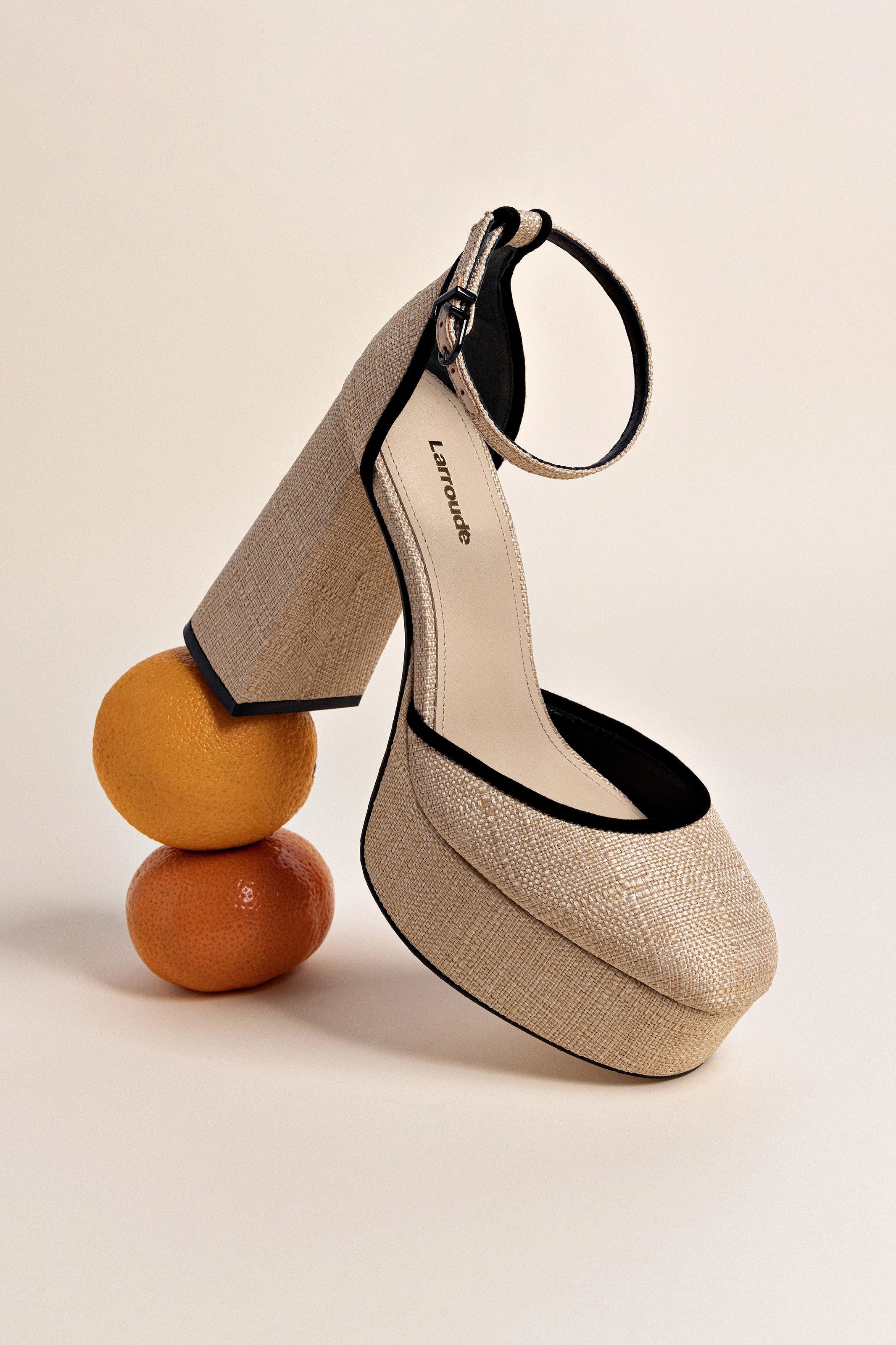 Ari Pump Women's Shoes in Beige Raffia with Black Leather Trimming - Comfortable Heels for Work, Weddings & Special Occasions