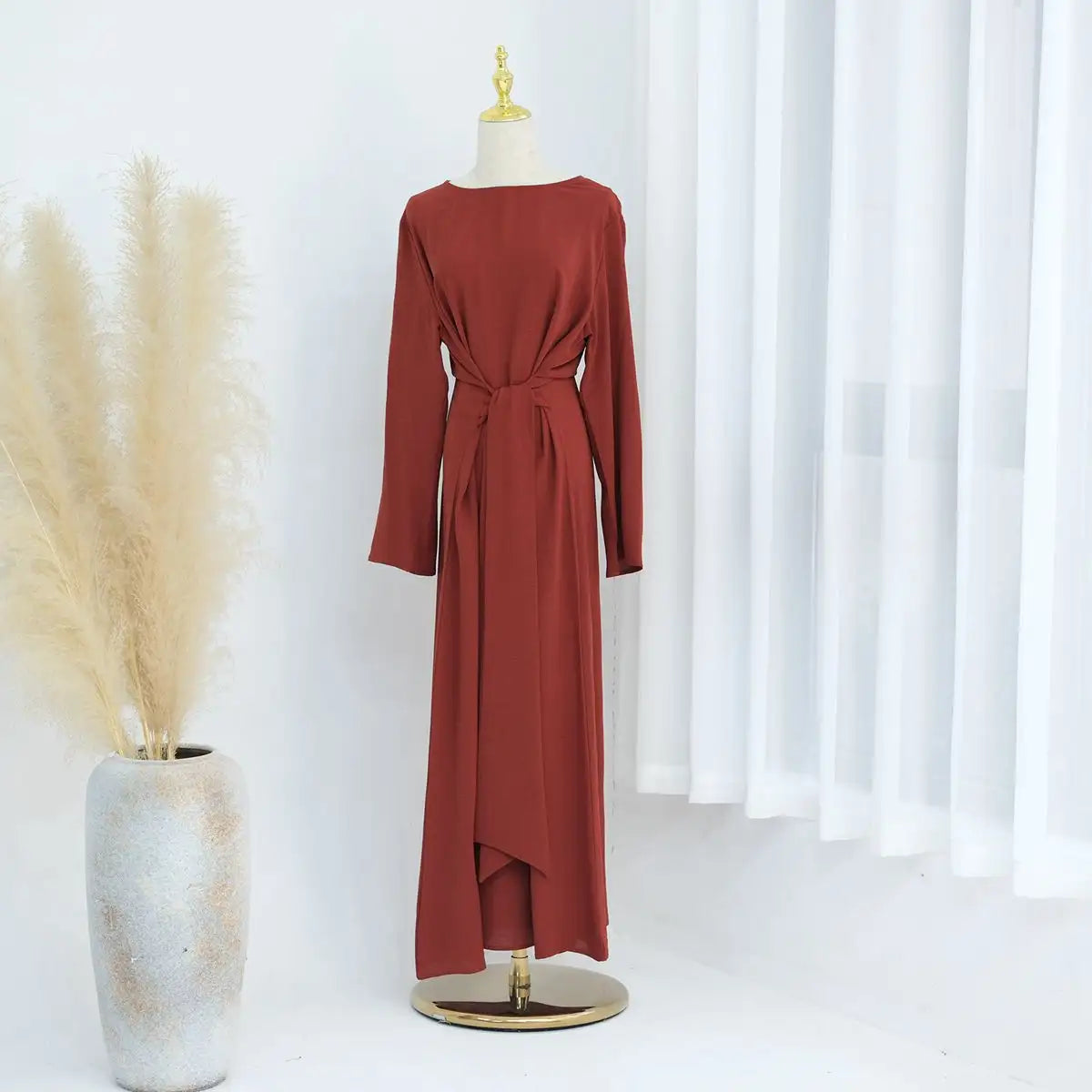 Elegant Wrinkle-Free Tie Front Muslim Abaya Dress for Women - Modest & Stylish Prayer Dress for Daily Wear, Mosque, and Special Occasions