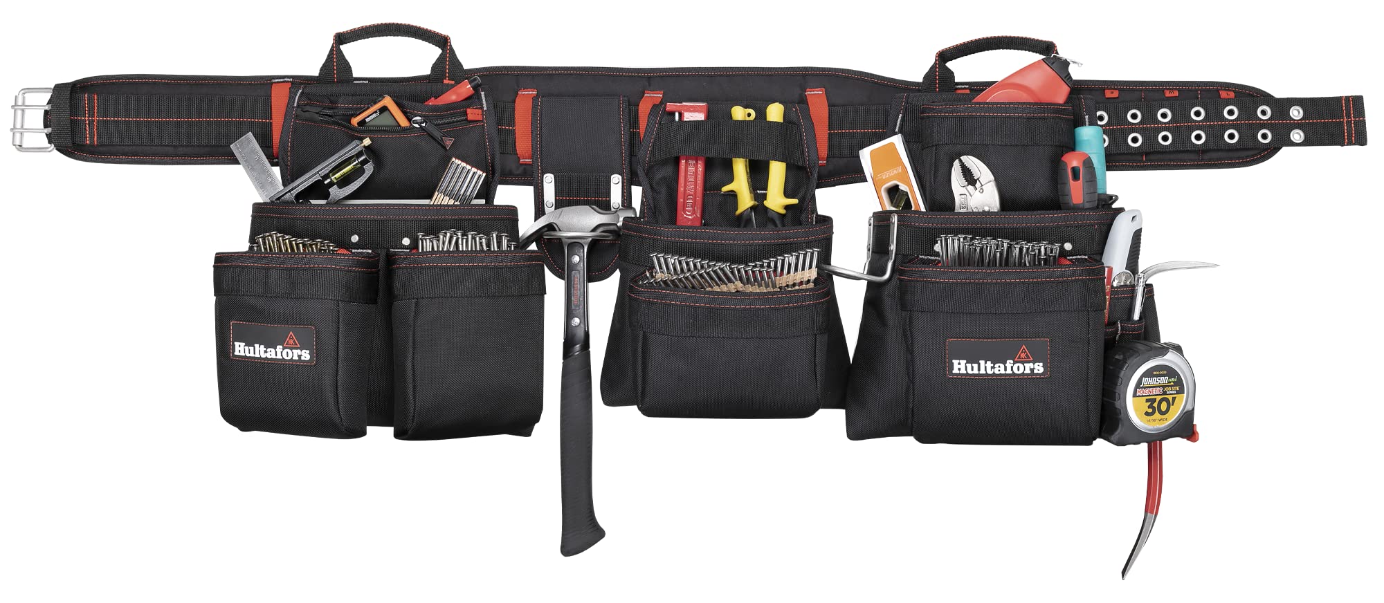 Hultafors HT5652 Professional Carpenter Apron - Heavy Duty Ballistic Polyester Tool Belt with Gusset Pockets, Zippered Compartments, 2 Hammer Loops & Tape Clip - Ideal for Woodworking, Construction & DIY Projects