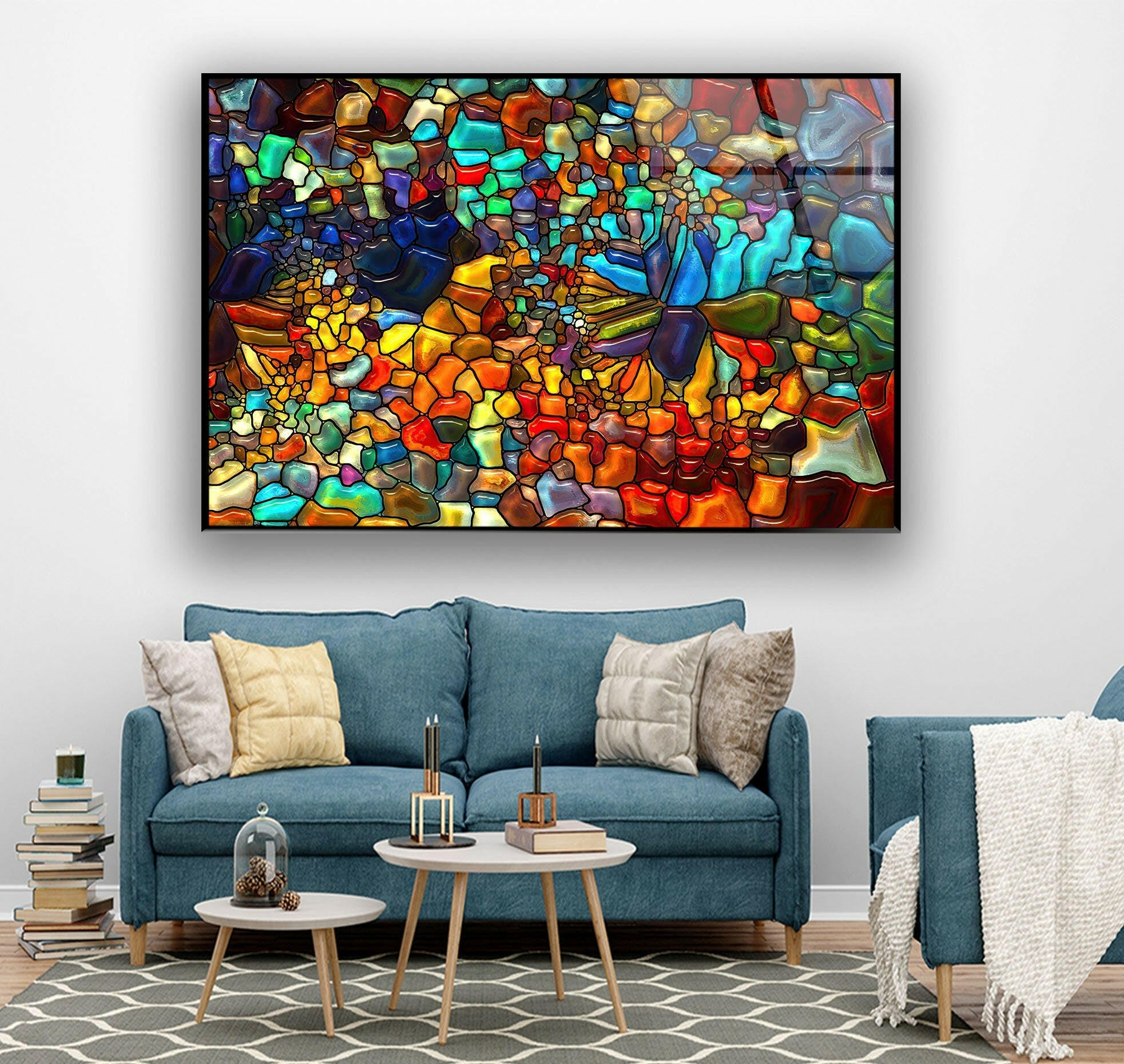 Vibrant Mosaic Stained Glass Wall Art - Handcrafted Decorative Panel for Living Room, Bedroom & Office Decor - Perfect Gift for Home Interior Design