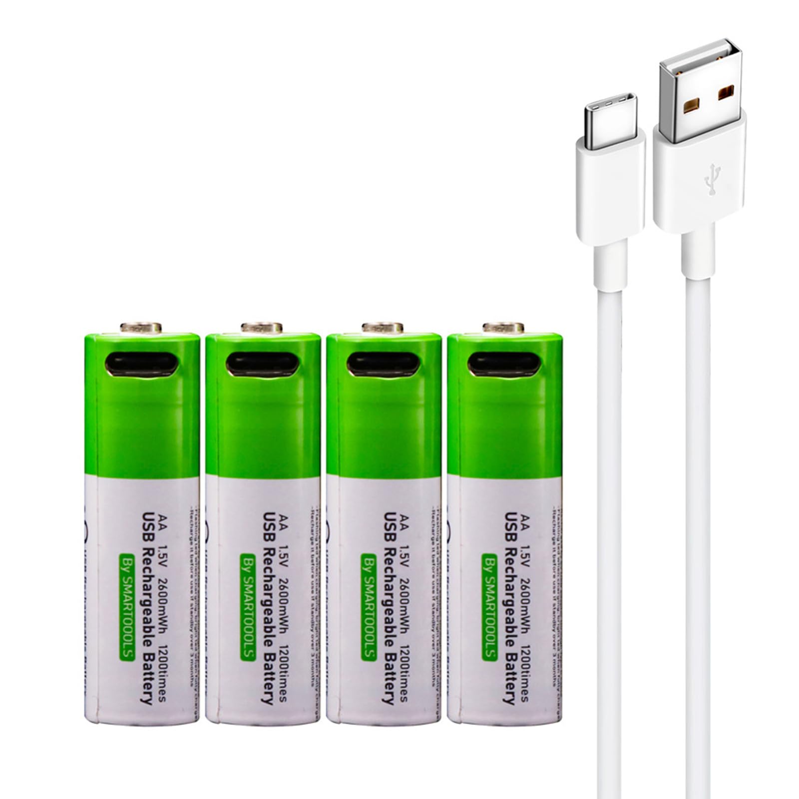 2600mAh Rechargeable AA Lithium Batteries with USB-C Charging - High Capacity Power for Electronics, Toys, Cameras & More - Long Lasting Replacement AA Batteries for Home, Office and Travel Use