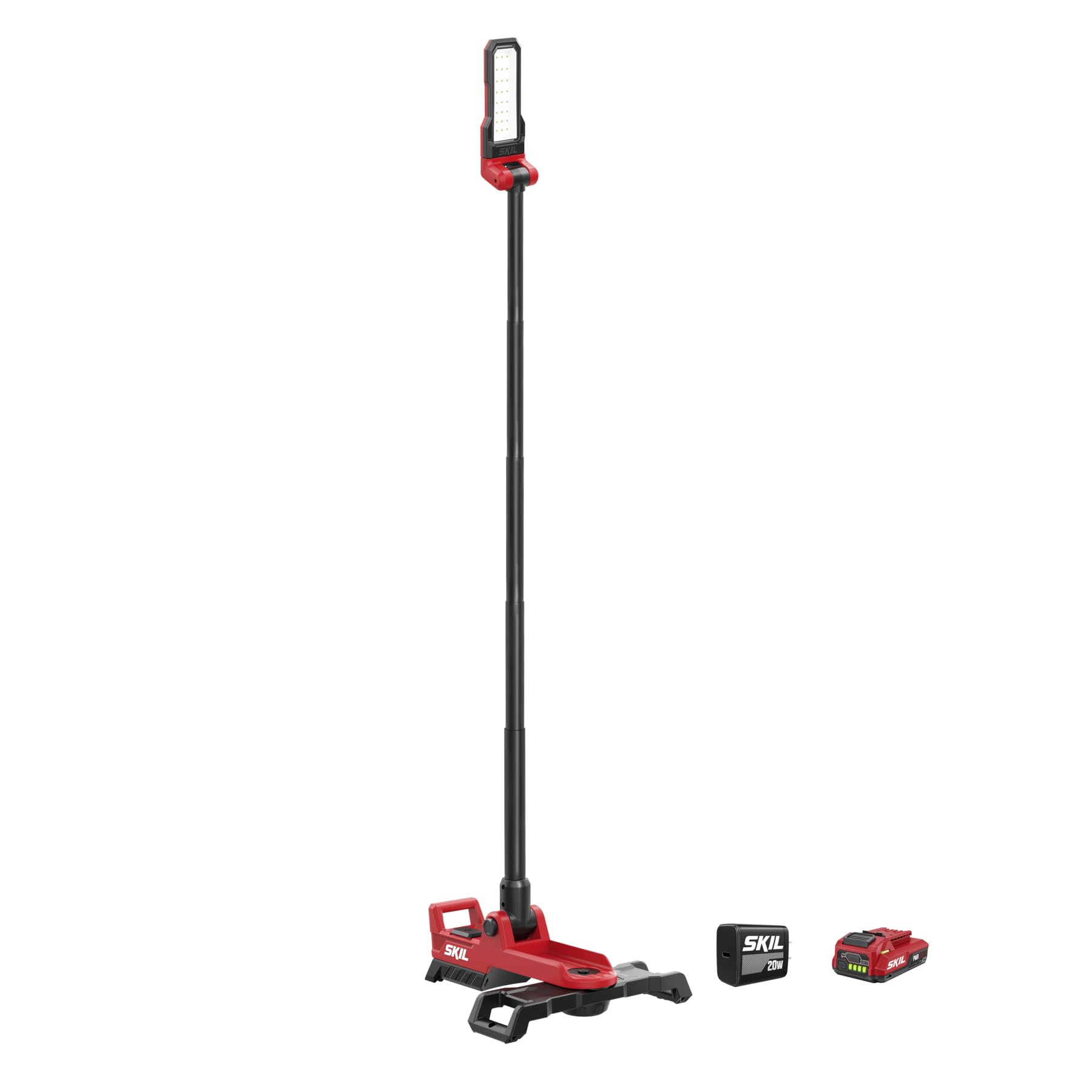 SKIL 12V/20V Compact Tower Light - 20V Kit with 2.0Ah USB-C Battery & Charger (LH2500D-11) - Portable Work Light for Construction, Camping, Emergency Power Outages & DIY Projects