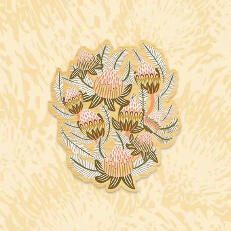 Bush Proteas Wooden Brooch - Handmade Floral Pin for Women - Perfect for Jackets, Scarves & Hat Accessories