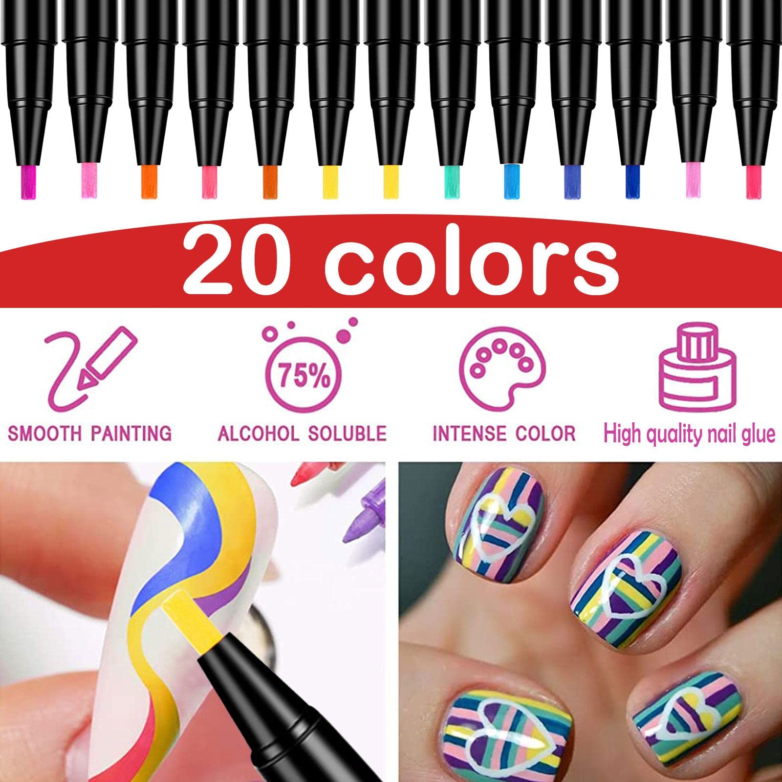 1PC 3-in-1 One Step Nail Gel Pen Set - 20 Colors Nail Polish Pens (2ml Each) - No Base or Top Coat Needed - DIY Nail Art Drawing Kit for Home & Salon Use - Perfect for Manicures, Pedicures & Nail Designs - TWFERR Beauty Products