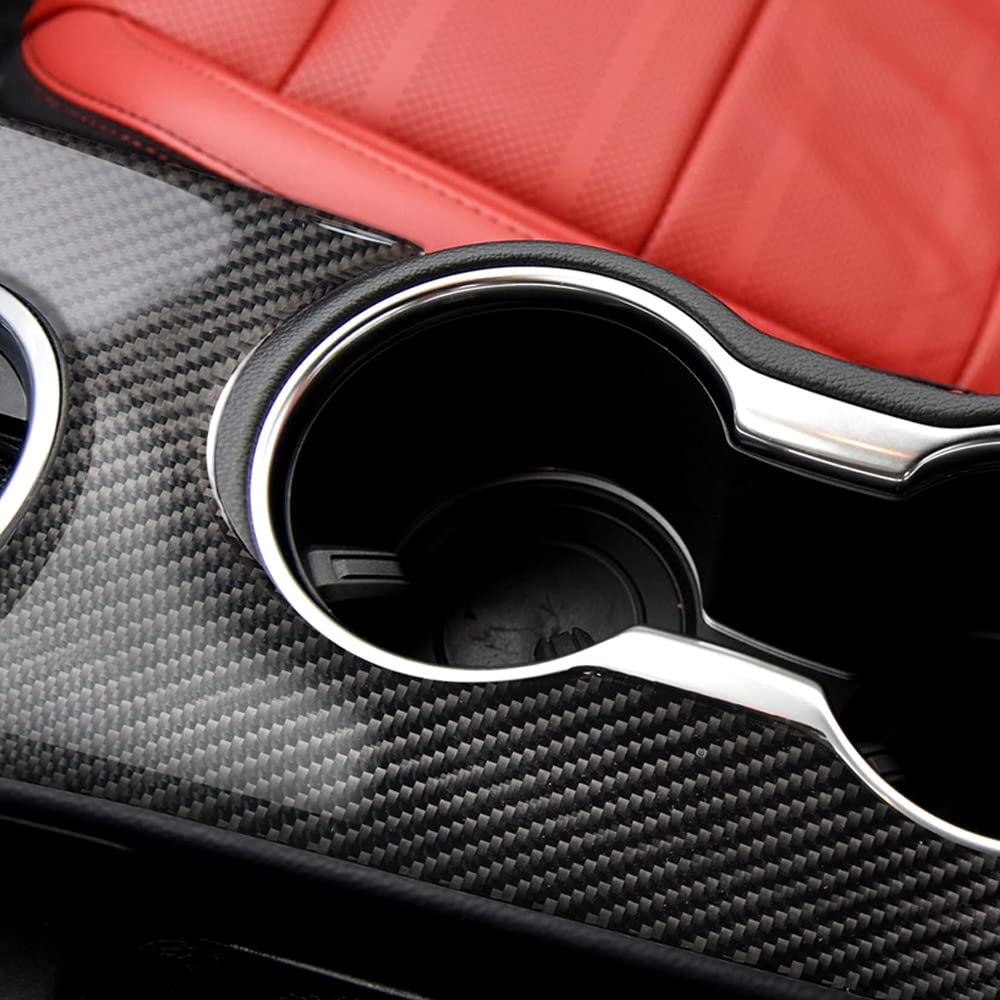 iTrims Real Carbon Fiber Center Console Gear Shift Panel Cover Sticker for Ford Mustang 2015-2022 | Premium Car Interior Accessories | Upgrade Your Mustang's Cabin Style (1PC)