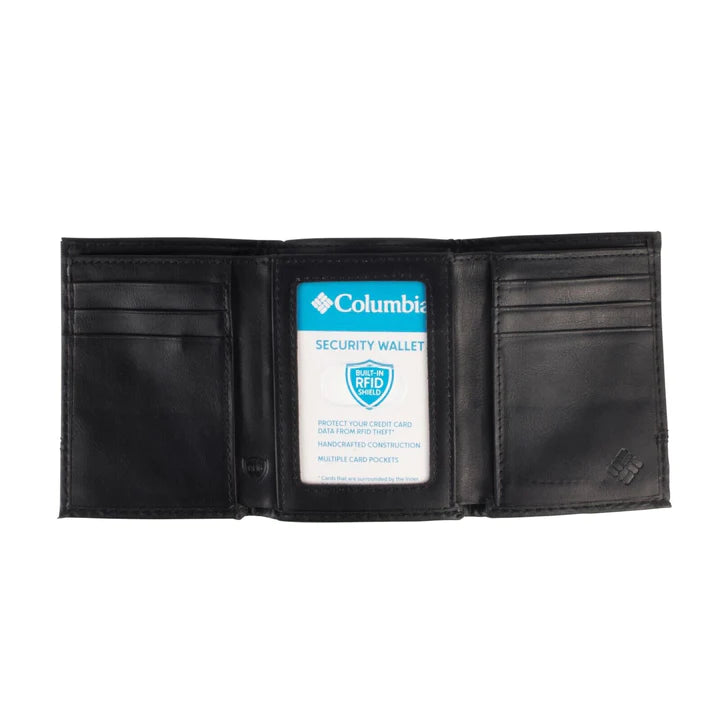 Columbia Blue Tin Black RFID Secure Trifold Wallet with 5 Stitches - Slim RFID Blocking Wallet for Men (Model 31CP110028) | Perfect for Travel, Business & Everyday Use