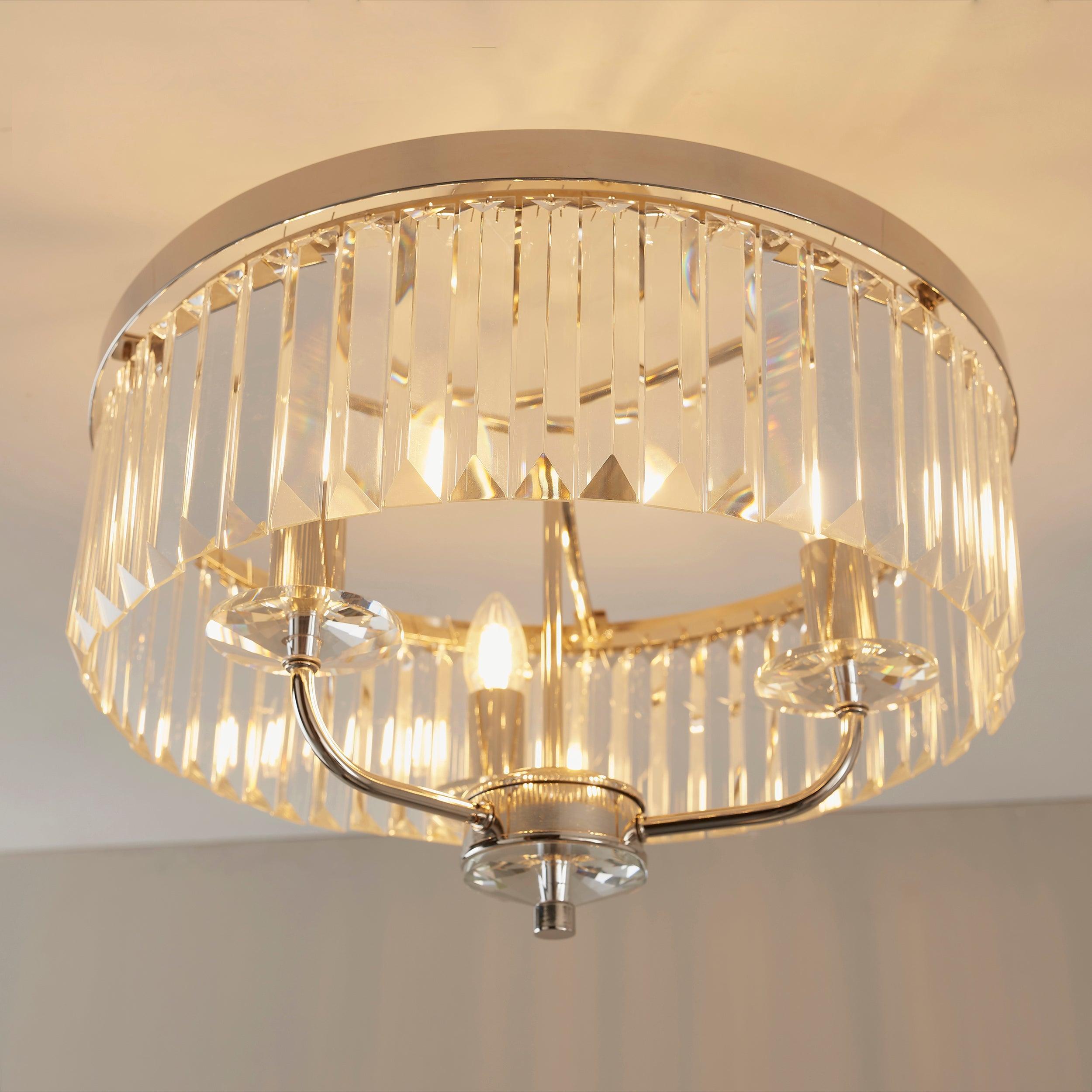 Ealing 3-Light Round Semi Flush Mount Ceiling Light Fixture - Brushed Nickel & Clear Cut Glass - Perfect for Dining Room, Bedroom, or Hallway Lighting