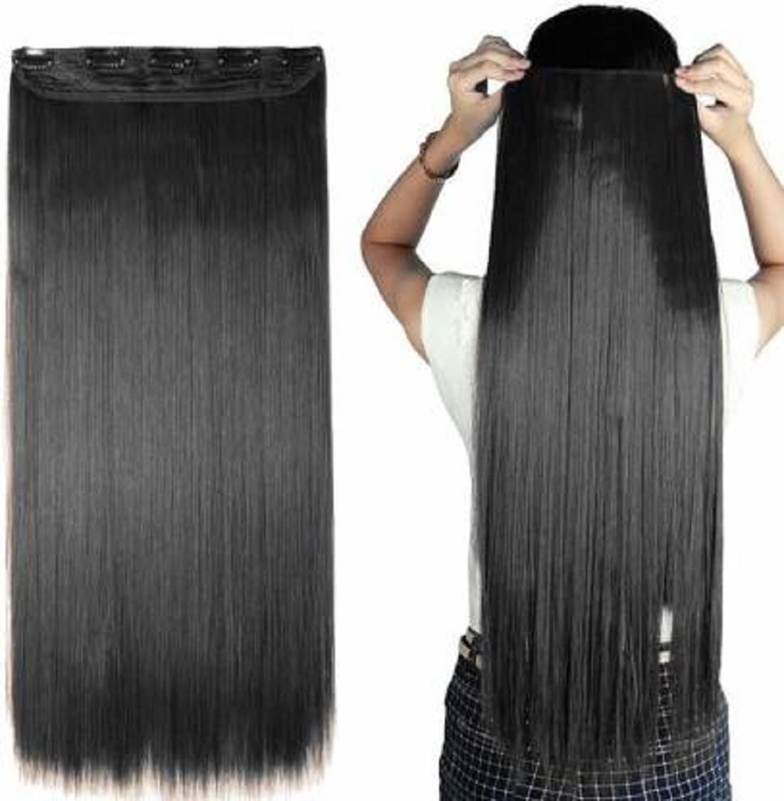 Scrapa 5-Clip Synthetic Hair Extensions for Women - 24 Inch Long Straight Natural-Looking Hairpieces | Perfect for Parties, Weddings & Everyday Styling