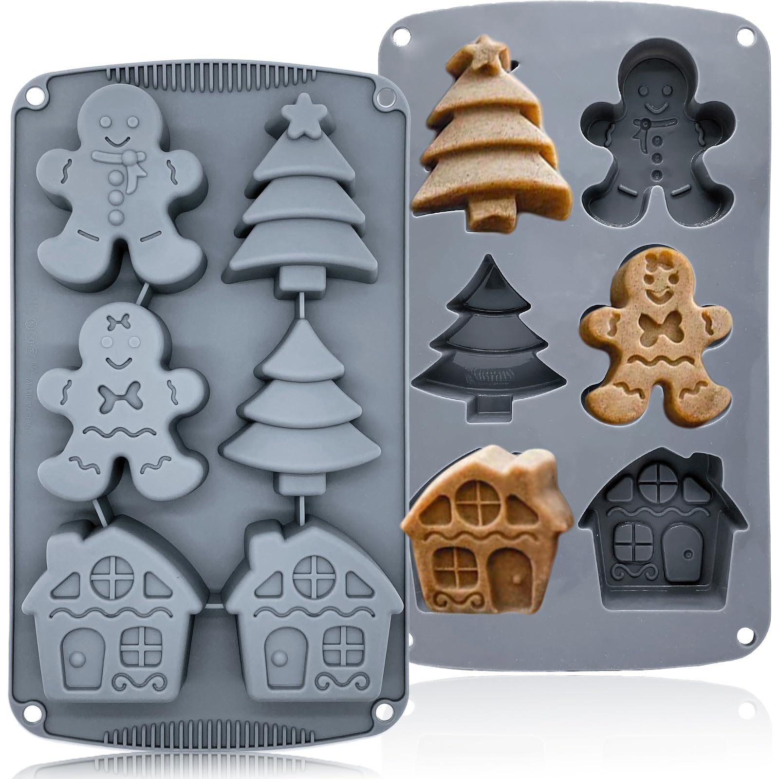 Christmas Silicone Baking Molds Set - Large 3D Tree, Gingerbread Man, Candy House & Pine Tree Molds for Soap, Jello, Chocolate, Cake, Madeleine & Candle Making (1PC) - Perfect for Holiday Baking, DIY Crafts & Festive Dessert Decorations