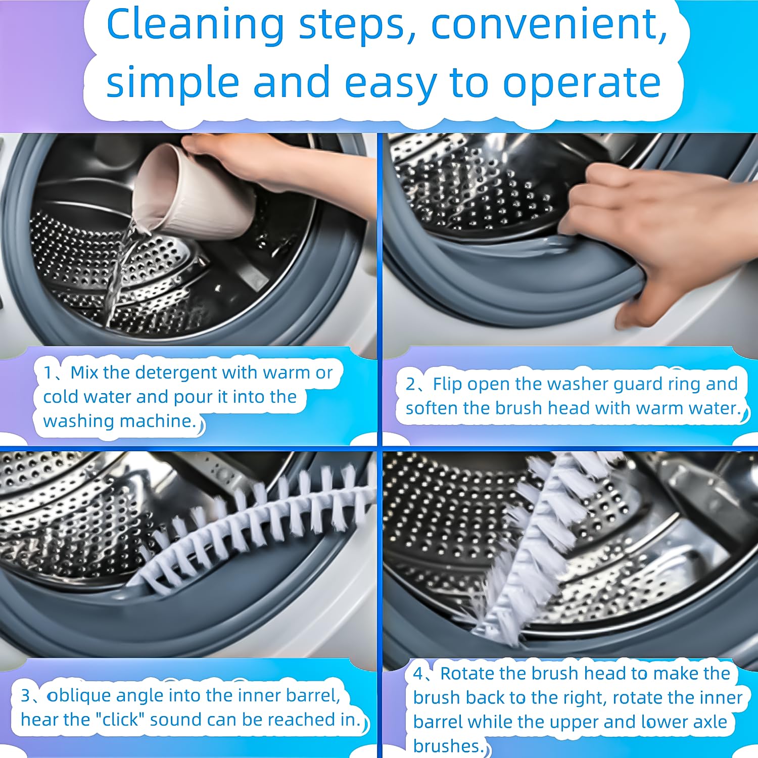 4-Pack Washing Machine Cleaning Brushes for Front Load & Top Load Washers - Heavy Duty Drum Scrubber & Washer Cleaner Tools - Perfect for Deep Cleaning Mold, Lint & Residue in Washing Machines