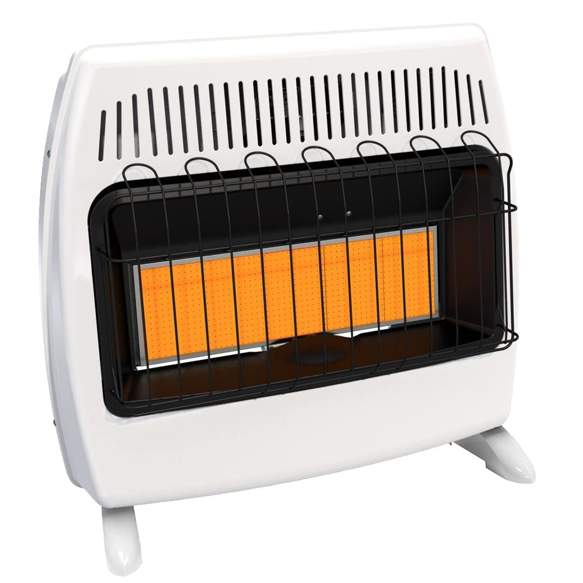 30,000 BTU Dual Fuel Natural Gas & Propane Wall Heater - Vent-Free Indoor Space Heater with Free Standing Base Legs in White - Perfect for Garages, Basements & Large Rooms