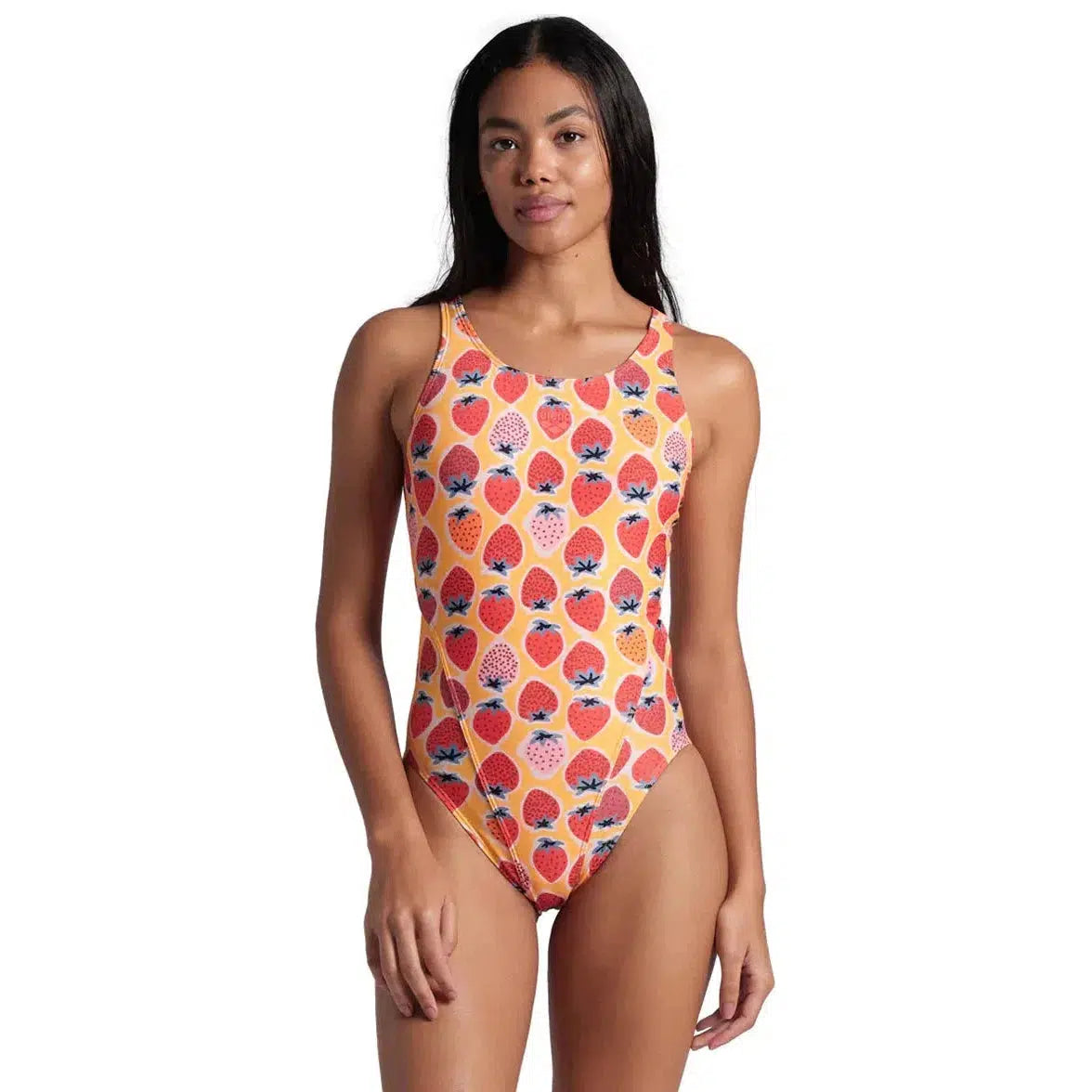 Arena Women's Strawberry Print One-Piece Swimsuit - High-Tech Back Support for Swimming & Beach Activities | Perfect for Pool, Surfing, and Summer Vacations