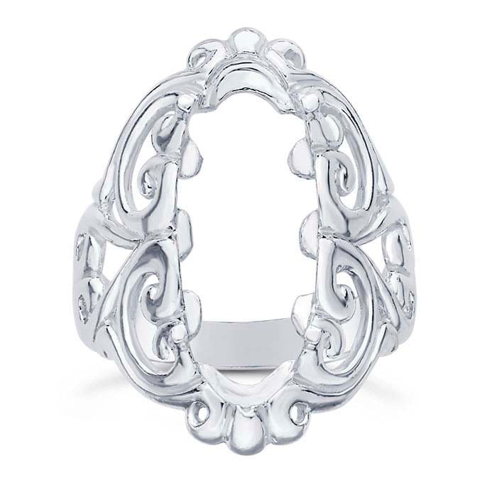 Sterling Silver 22x8mm Oval Cabochon Open Heart Scroll Ring Mounting - Size 8 Blank Cab Setting for Jewelry Making & DIY Crafts - Perfect for Pendants, Rings & Handmade Gifts