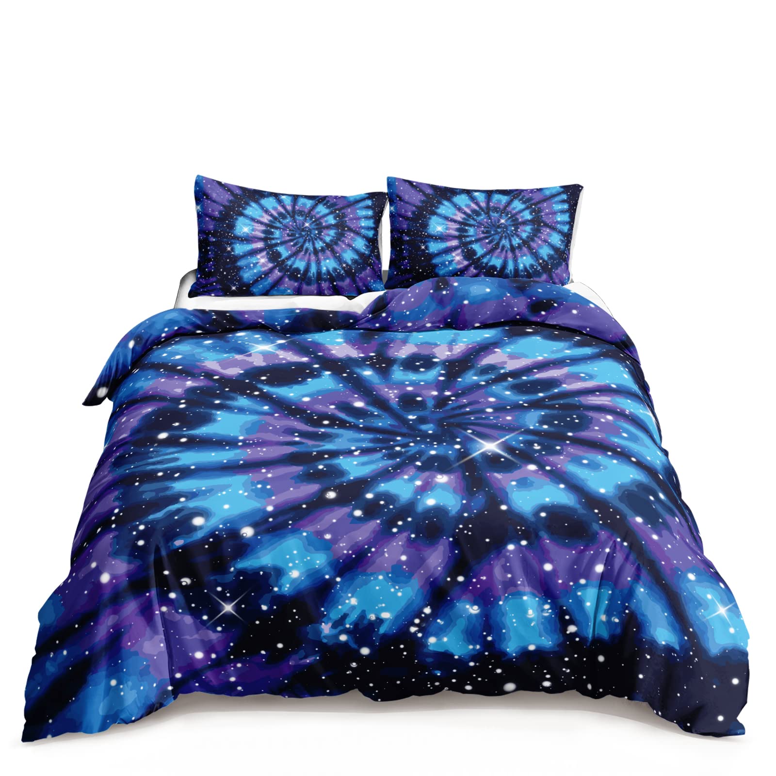 BSNTTH Tie Dye Duvet Cover Set - Bohemian Rainbow Psychedelic Swirl Bedding for Kids, Teens & Adults | Twin Size Comforter Cover with White Dots Halo Design | Perfect for Boho Hippie Bedroom Decor, Dorm Room & Guest Room
