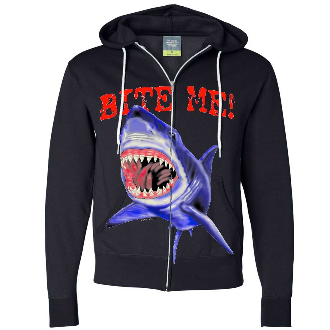 Bite Me Great White Shark Zip-Up Hoodie - Men's & Women's Stylish Pullover Sweatshirt for Casual Wear, Street Fashion, and Outdoor Activities