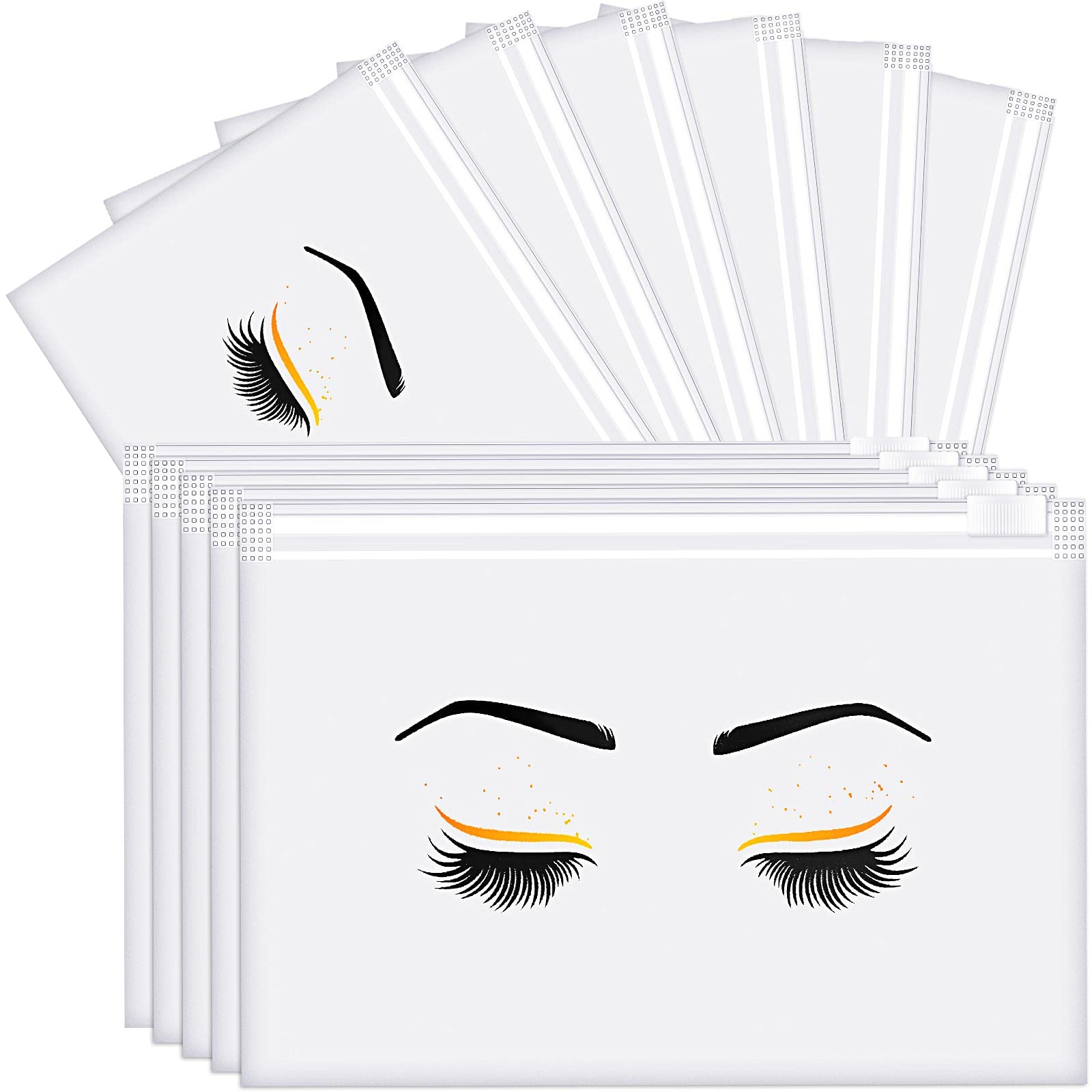 100 Pieces Eyelash Extension Aftercare Bags - 6x4 Inch Empty Makeup Zipper Pouches for Eyelash & Eyebrow - Printed EVA Cosmetic Bags for Women & Girls - Perfect for Travel, Salon Use & Gift Packaging