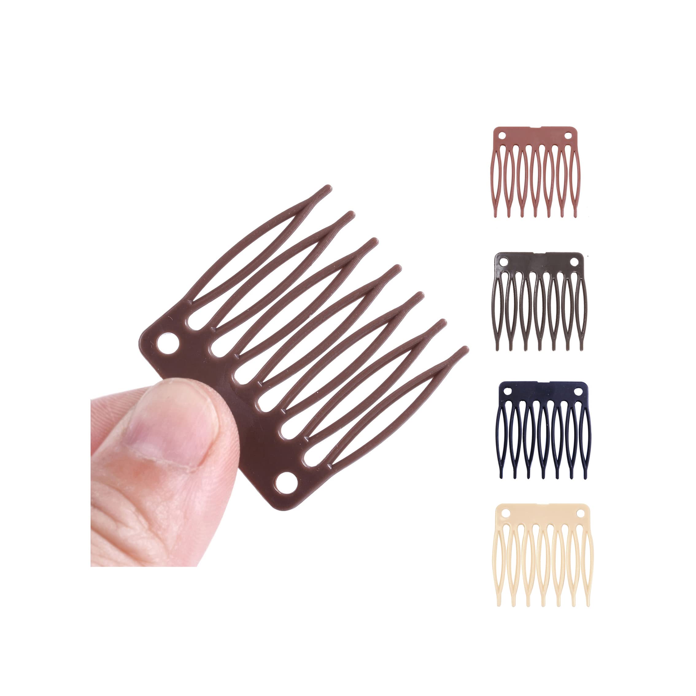 50 PCS Brown Plastic Wig Combs - 7 Teeth Hair Styling Tools for Wig Making, Hair Extensions & Cosplay Accessories (Perfect for Salon, DIY & Costume Use)