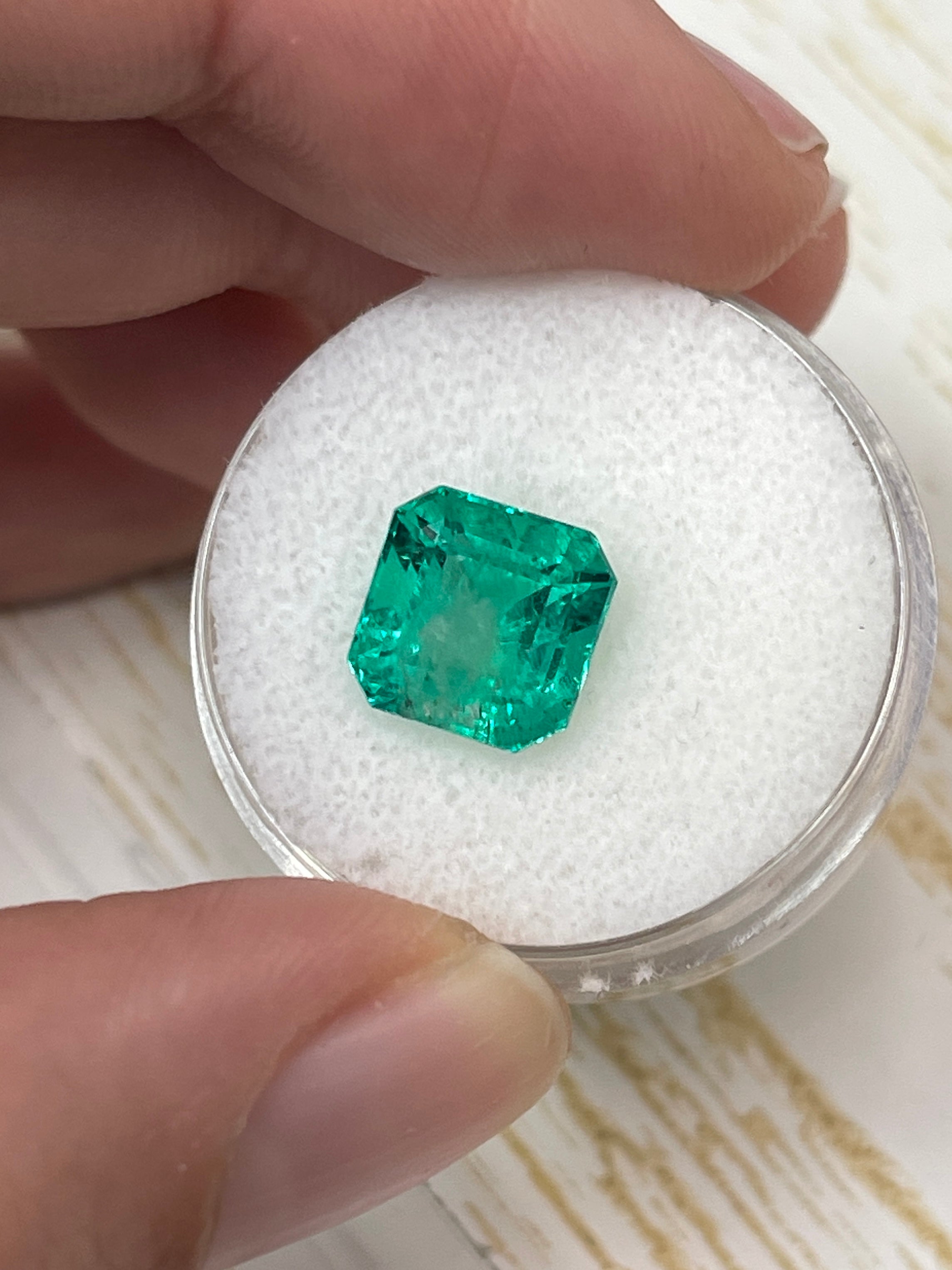 4.22 Carat 9x9mm Vivid Muzo Natural Loose Colombian Emerald Asscher Cut Gemstone for Jewelry Making & Engagement Rings