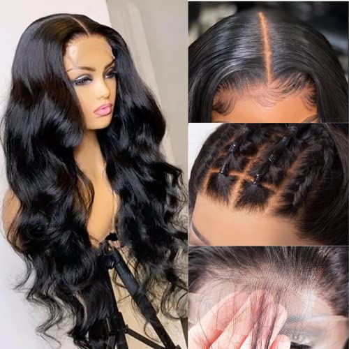 SUPERLOOK 20inch Transparent Lace Front Wigs - 180% Density Human Hair Body Wave Wig with 4x4 Lace Closure & Baby Hair for Black Women | Natural Color, Breathable & Comfortable for Daily Wear, Parties & Special Occasions