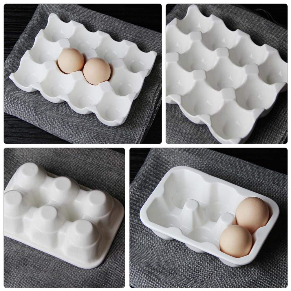 6-Piece Ceramic Egg Holder Set - Egg Storage Tray Organizer for Refrigerator, Kitchen Counter, Pantry - Perfect for Fresh Egg Storage, Display & Organization in Home, Farm, or Restaurant