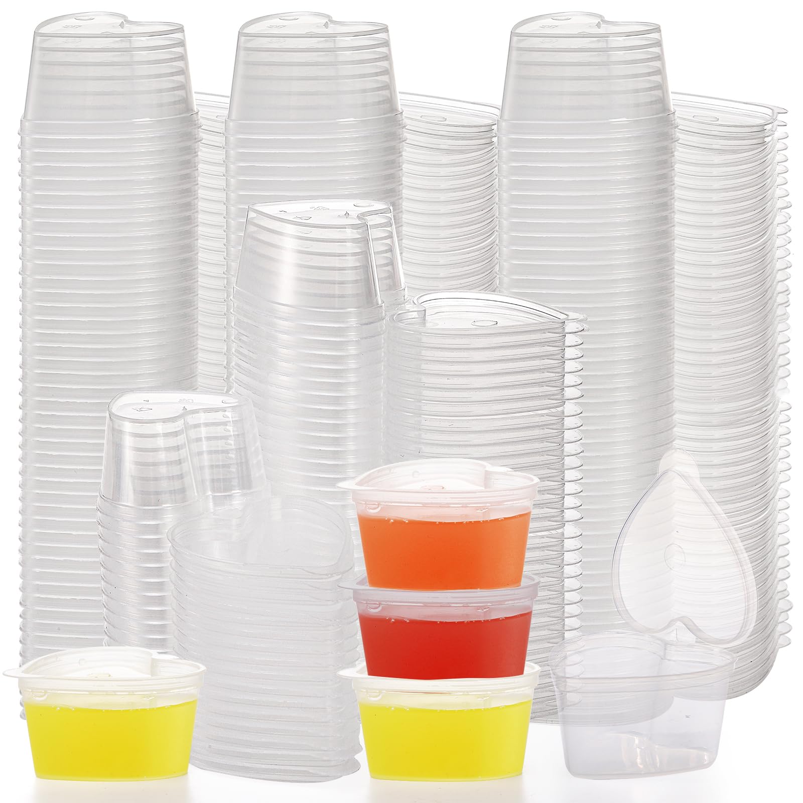200 Pack 1.5 oz Disposable Plastic Portion Cups with Lids - Heart Shaped Leakproof Condiment Containers for Jello Shots, Sauces, Slime, Crafts | Perfect for Parties, Catering & DIY Projects